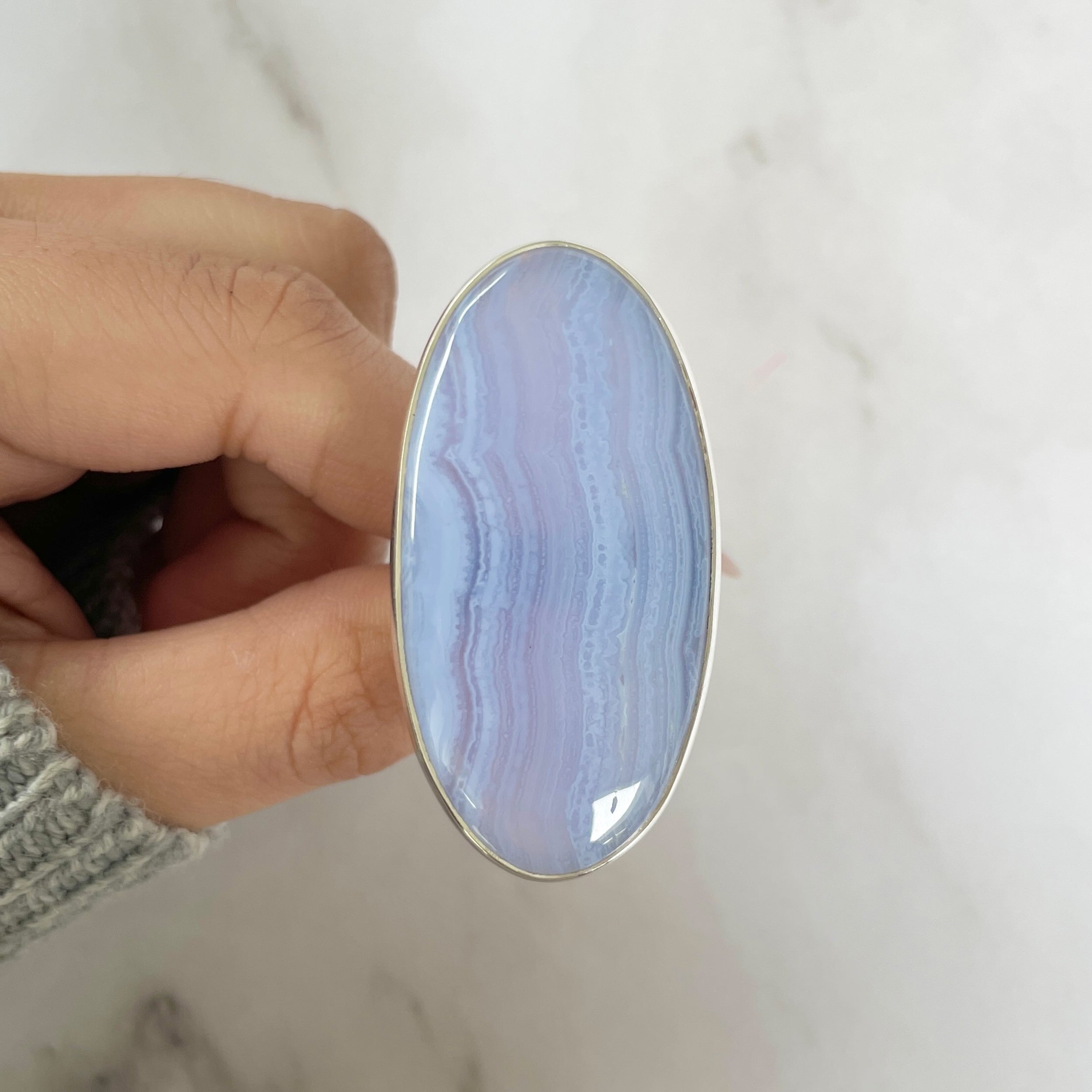 Blue Lace Agate Adjustable Ring-(BLA-R-77.)