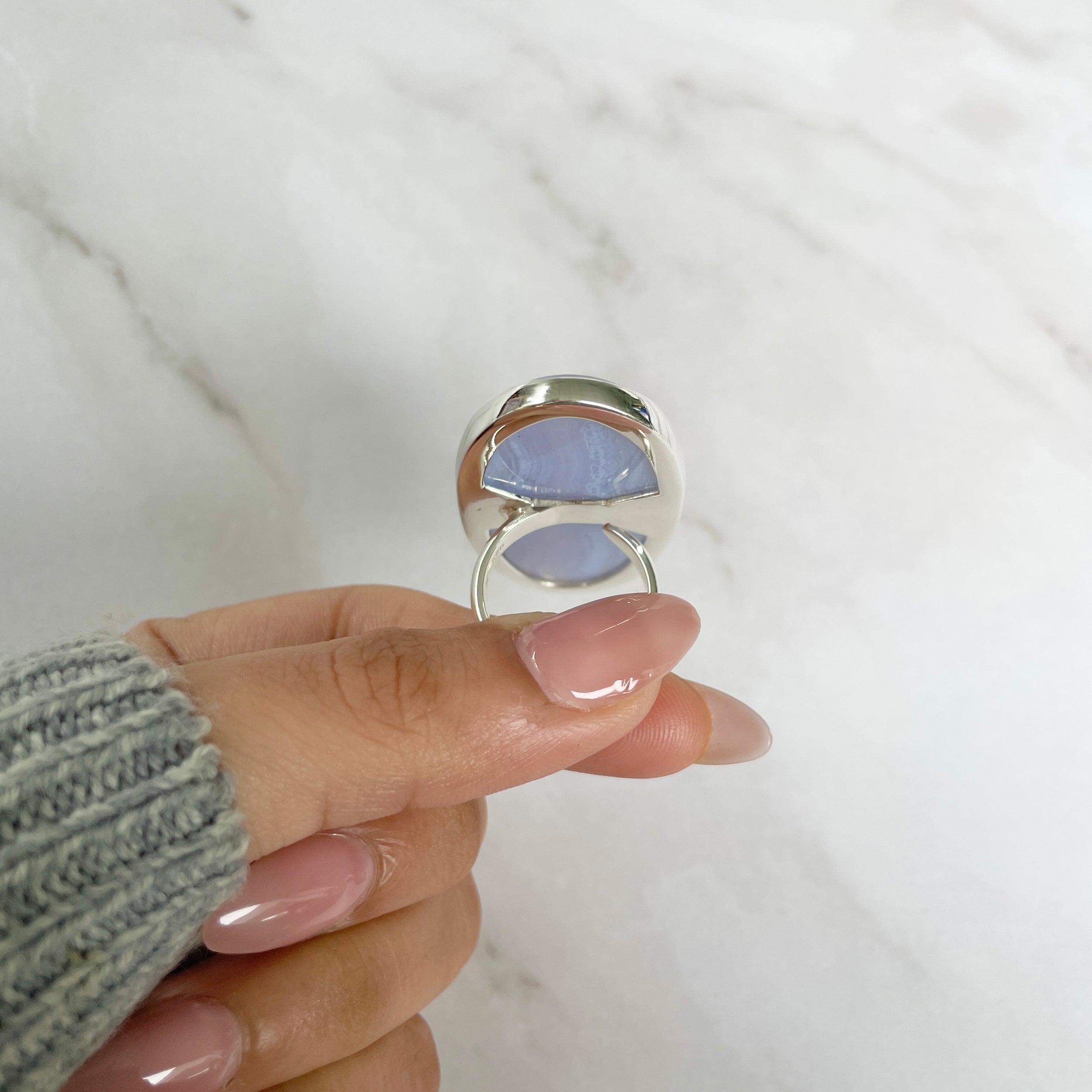 Blue Lace Agate Adjustable Ring-(BLA-R-77.)