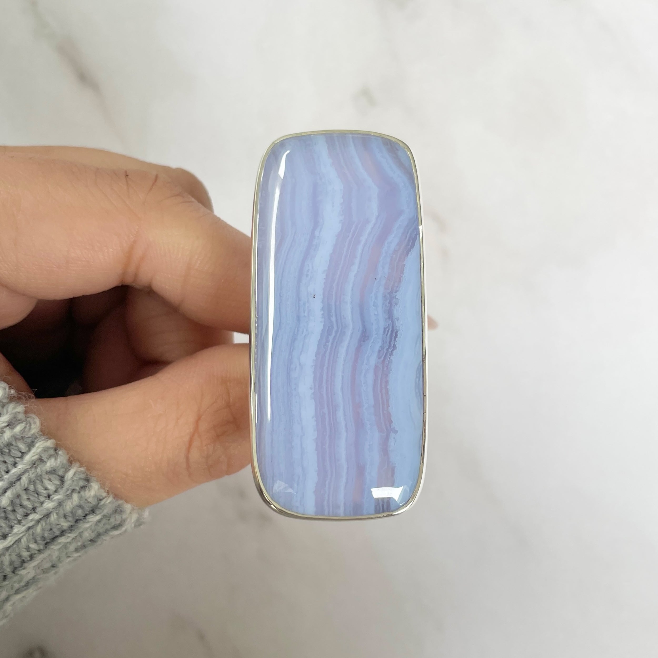 Blue Lace Agate Adjustable Ring-(BLA-R-78.)