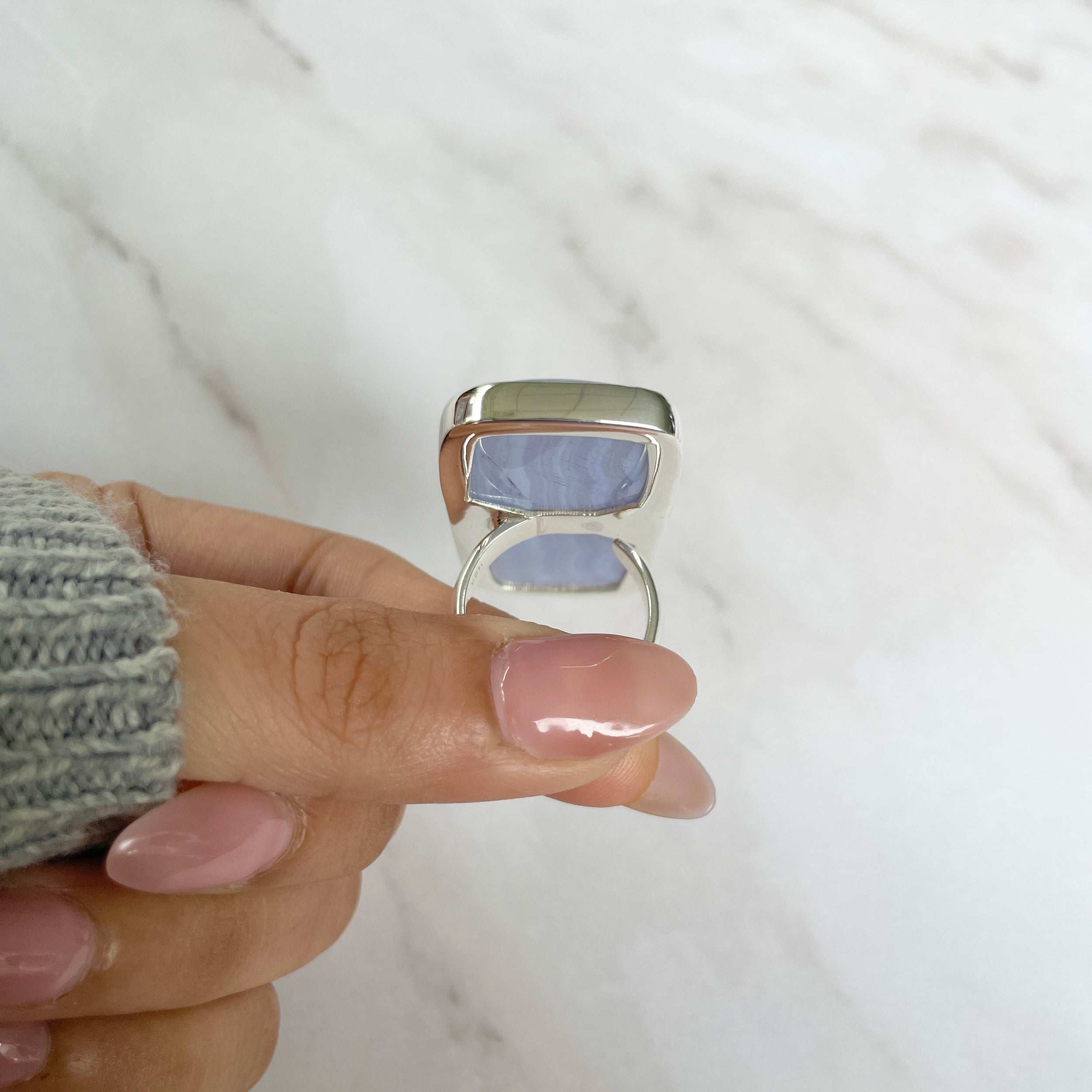 Blue Lace Agate Adjustable Ring-(BLA-R-78.)