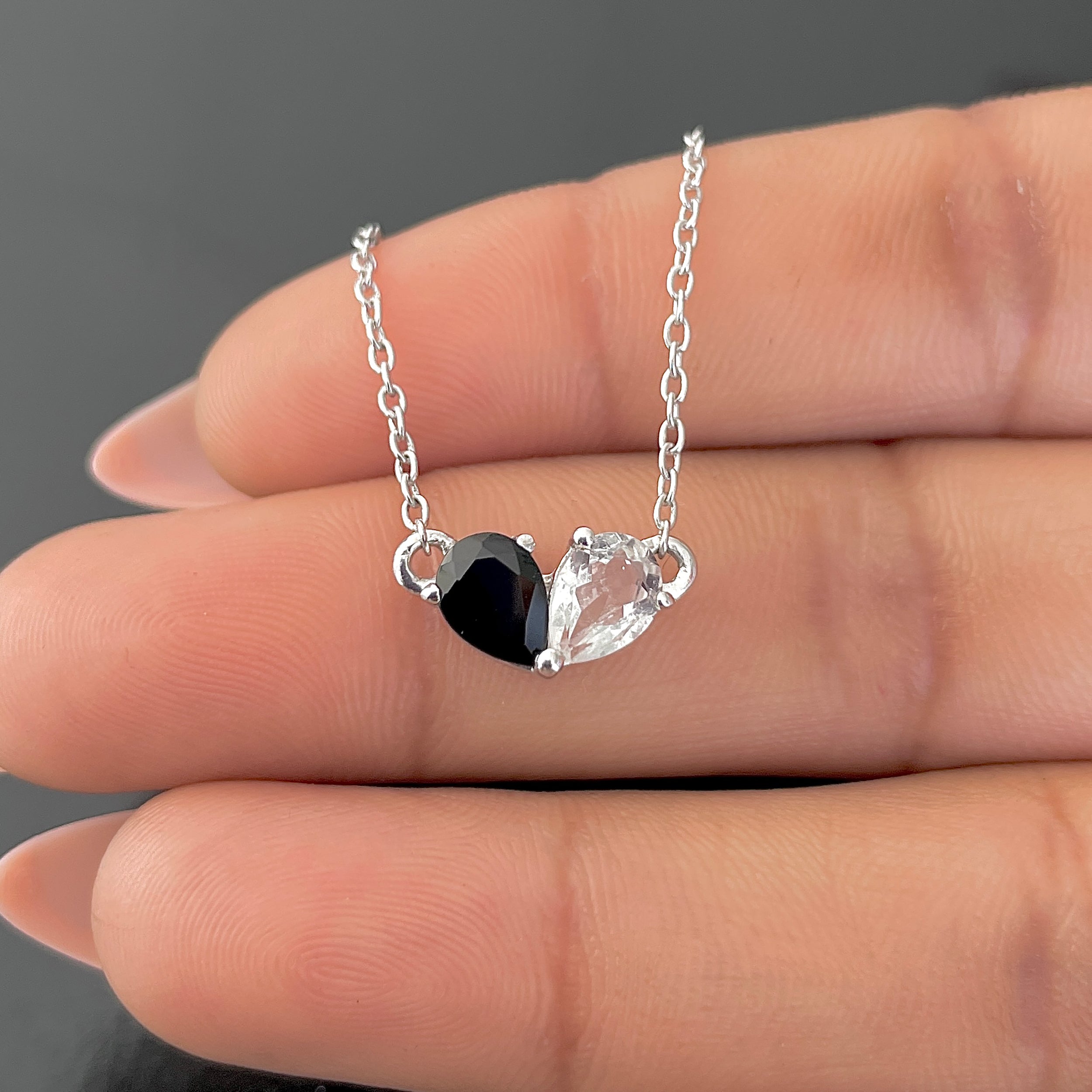 Black Tourmaline & White Topaz Necklace-(BLS-SN-584.)