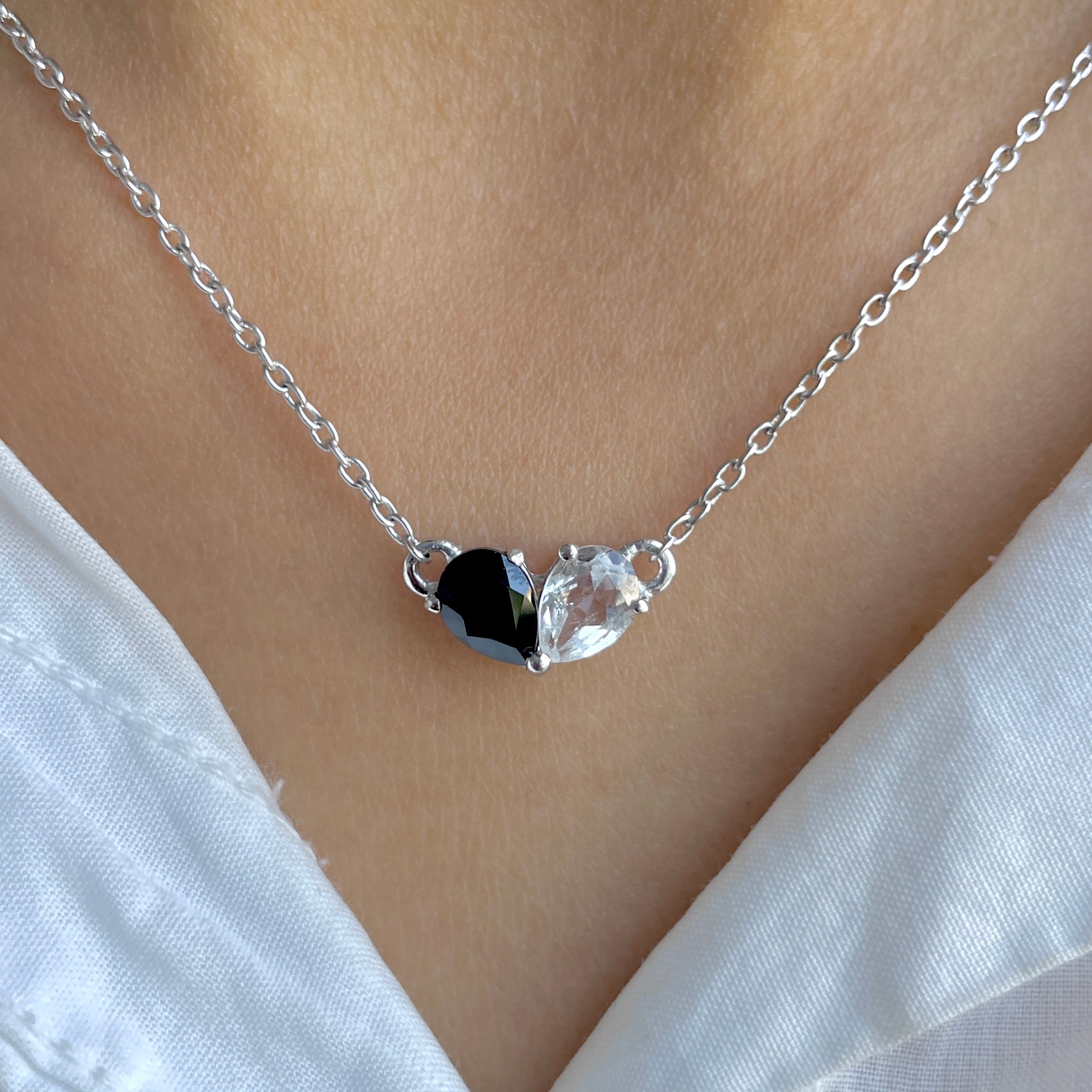 Black Tourmaline & White Topaz Necklace-(BLS-SN-584.)