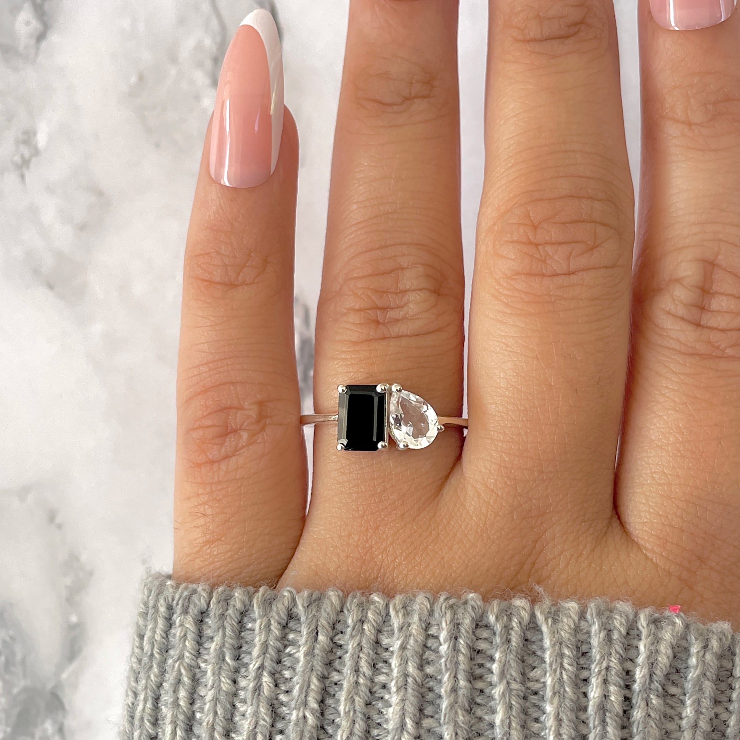 Black Tourmaline & Crystal Ring-(BLS-SR-3540.)