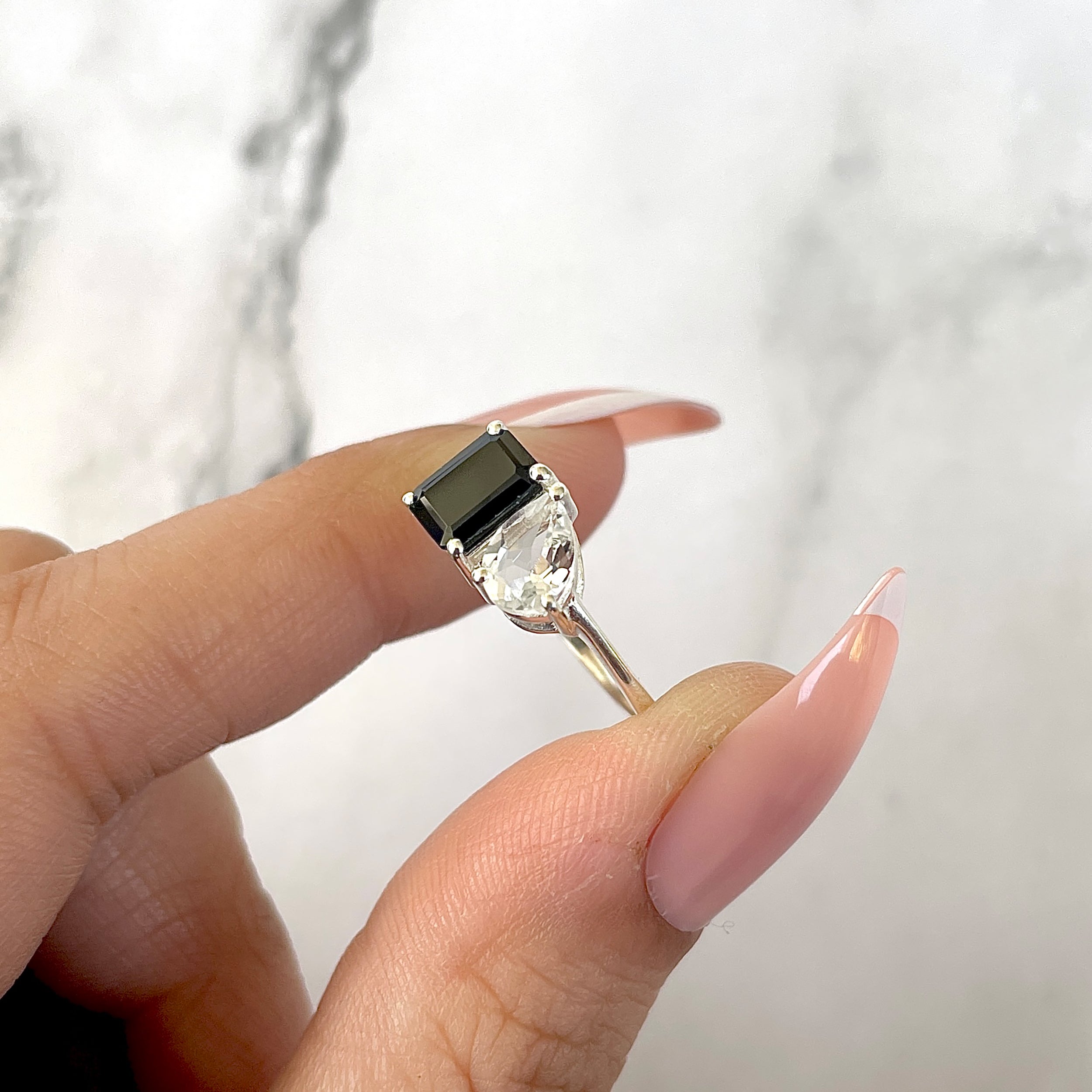 Black Tourmaline & Crystal Ring-(BLS-SR-3540.)