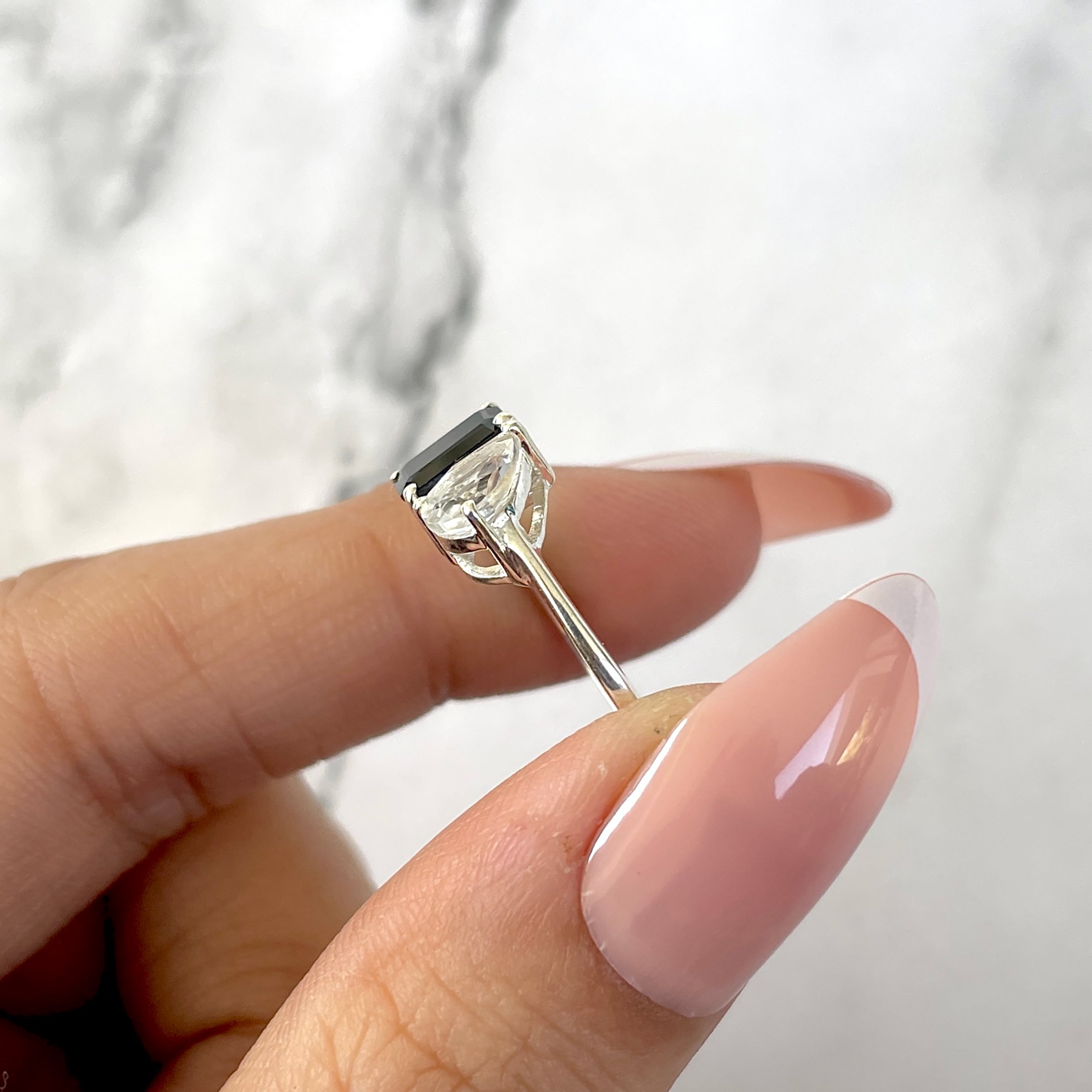 Black Tourmaline & Crystal Ring-(BLS-SR-3540.)
