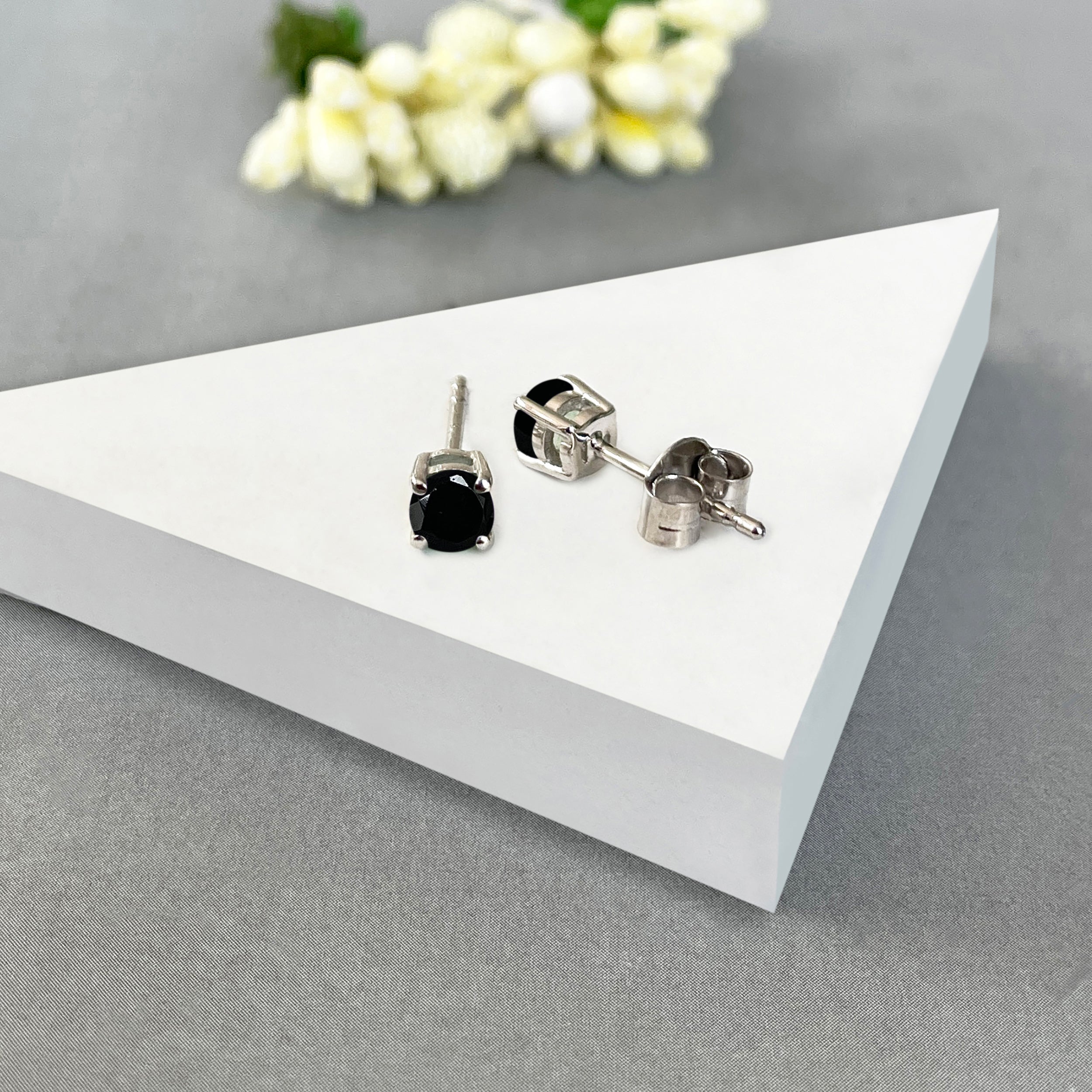 Black Tourmaline Stud Earrings-(BLS-SE-1023.)
