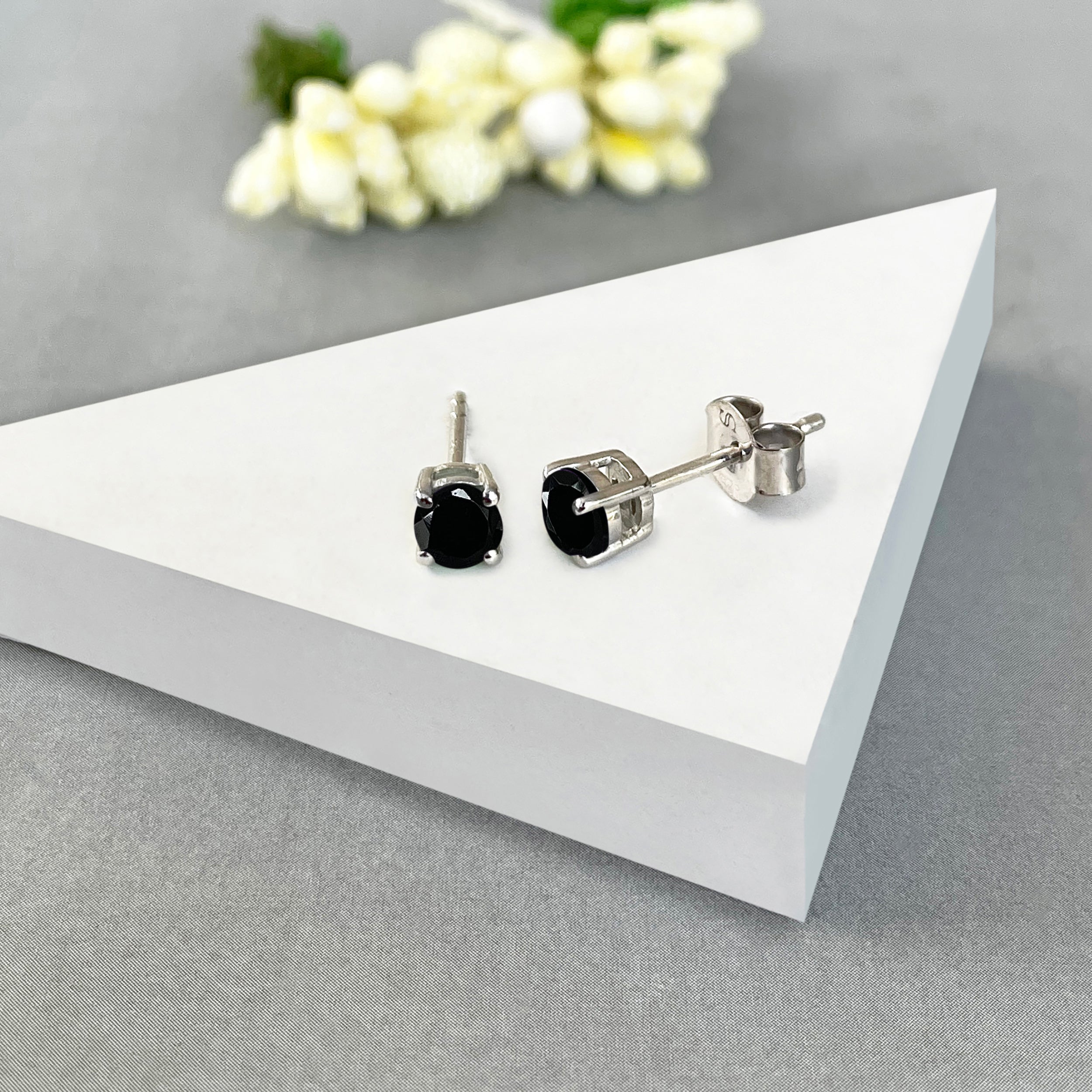 Black Tourmaline Stud Earrings-(BLS-SE-1023.)