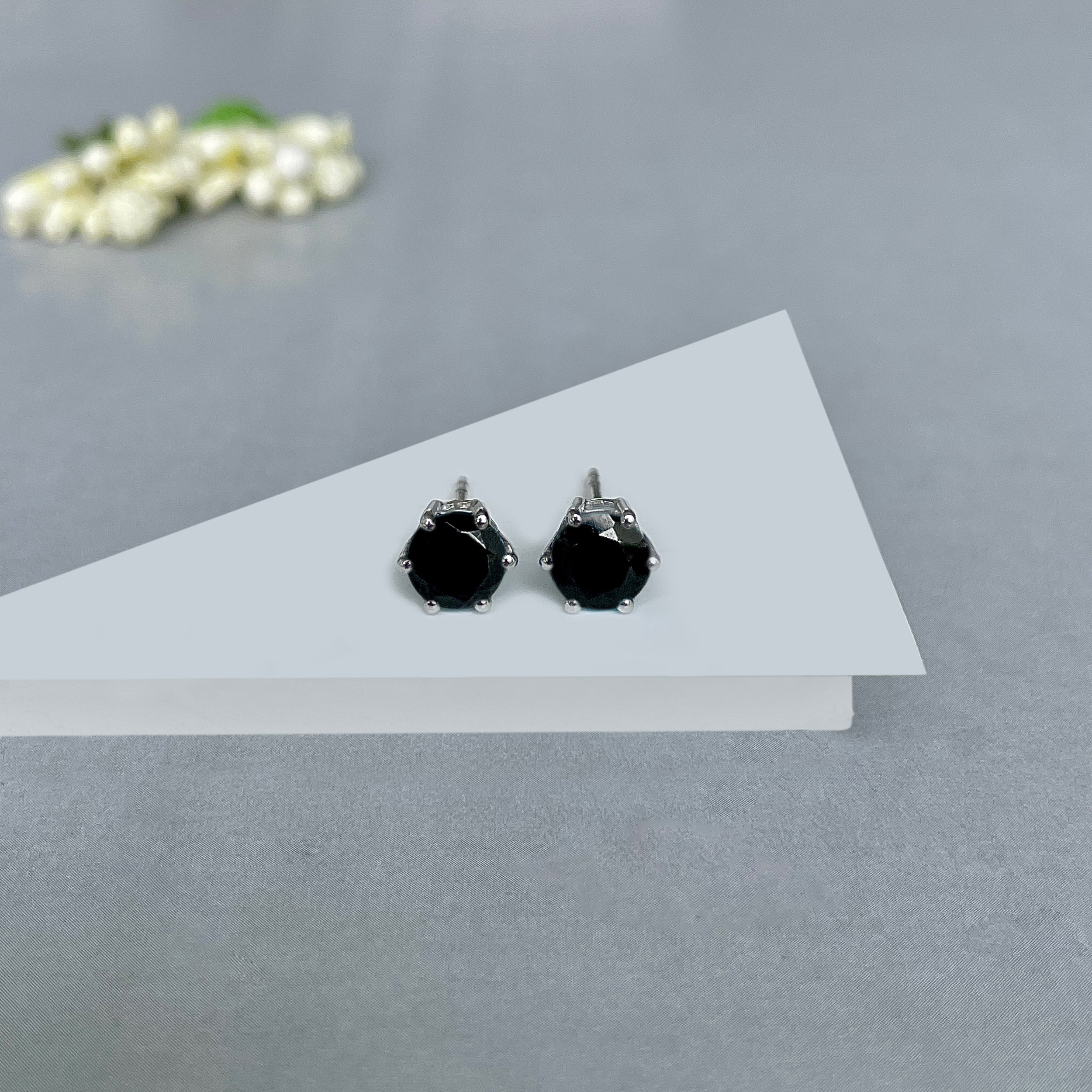 Black Tourmaline Stud Earrings-(BLS-SE-1024.)