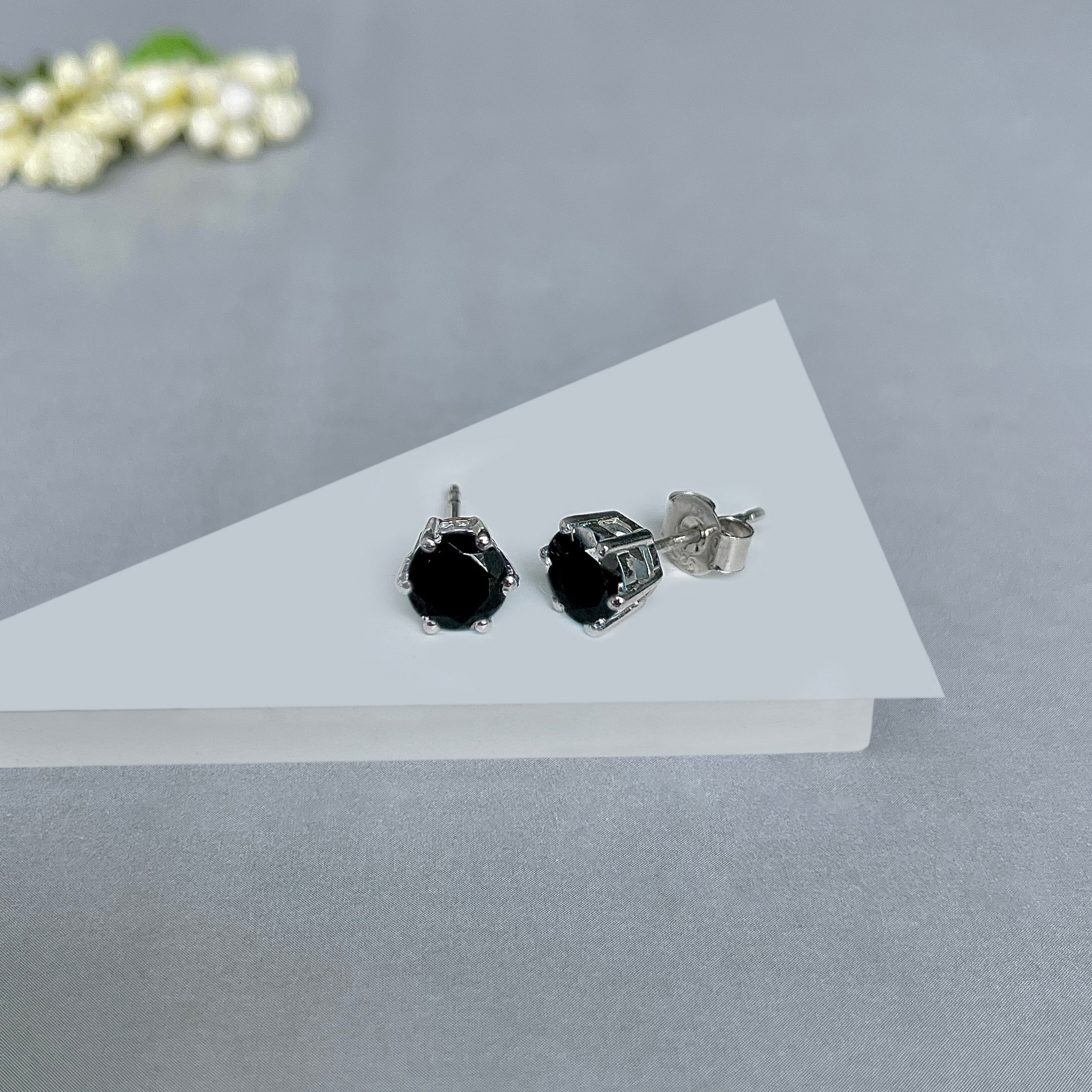 Black Tourmaline Stud Earrings-(BLS-SE-1024.)
