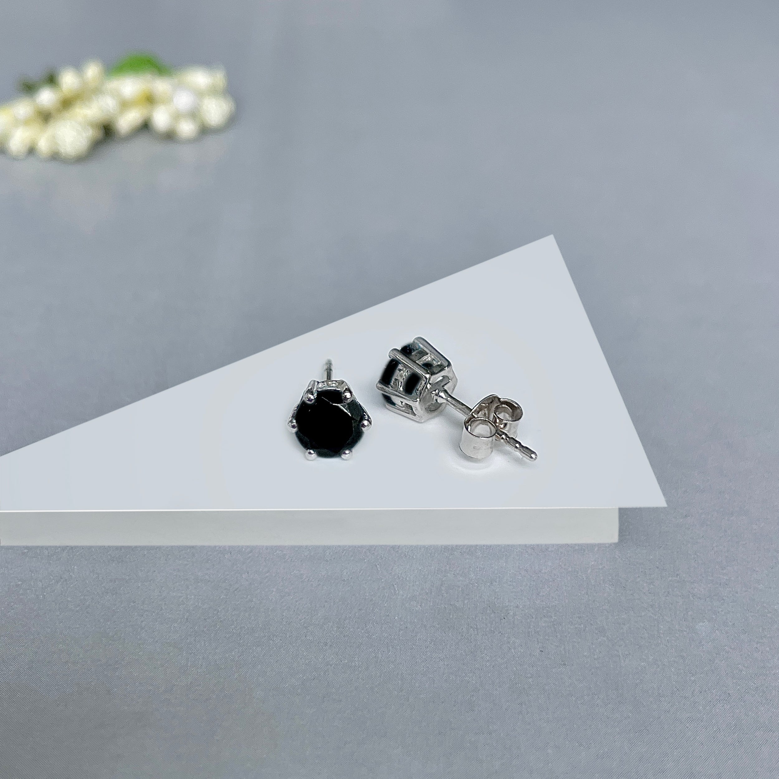 Black Tourmaline Stud Earrings-(BLS-SE-1024.)