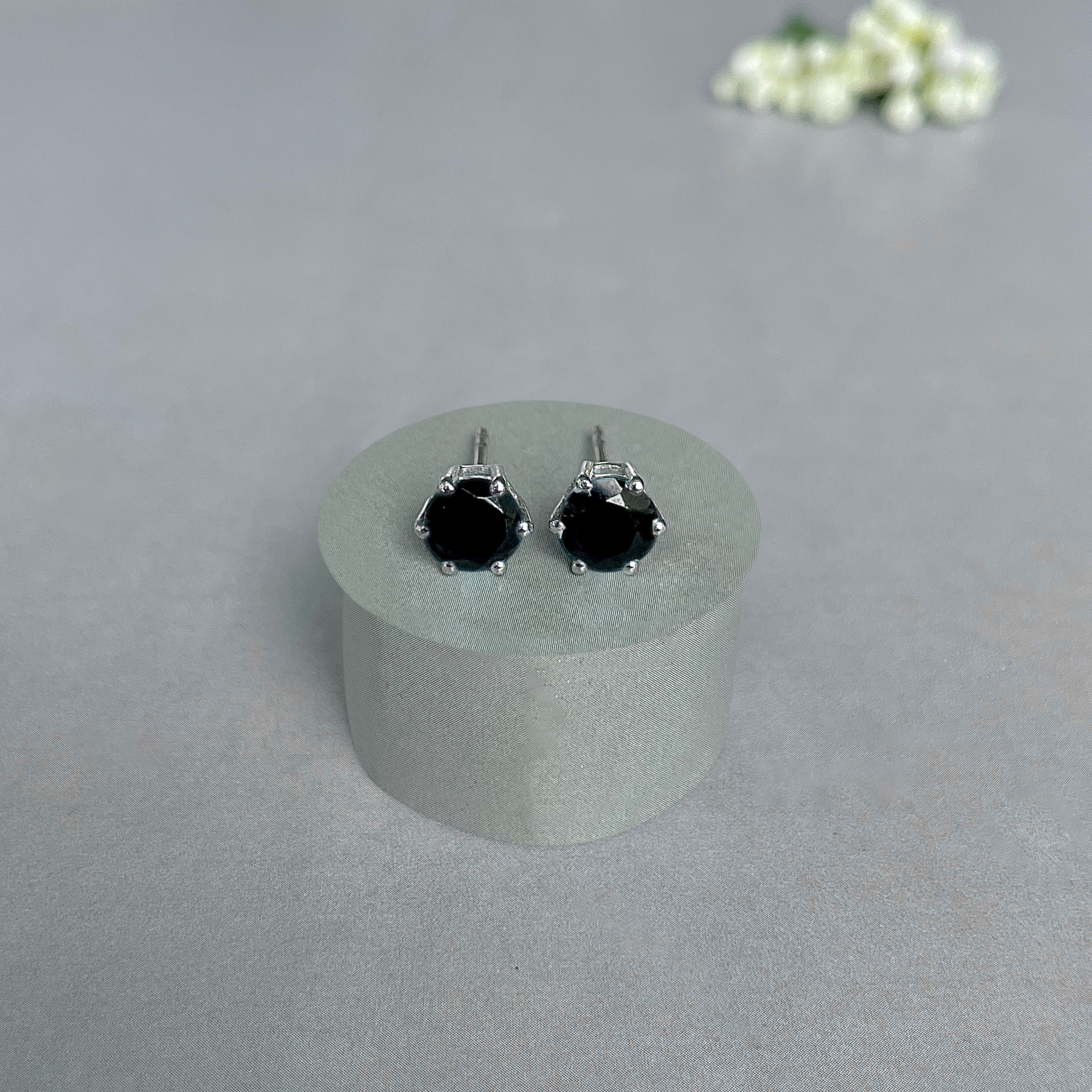 Black Tourmaline Stud Earrings-(BLS-SE-1024.)