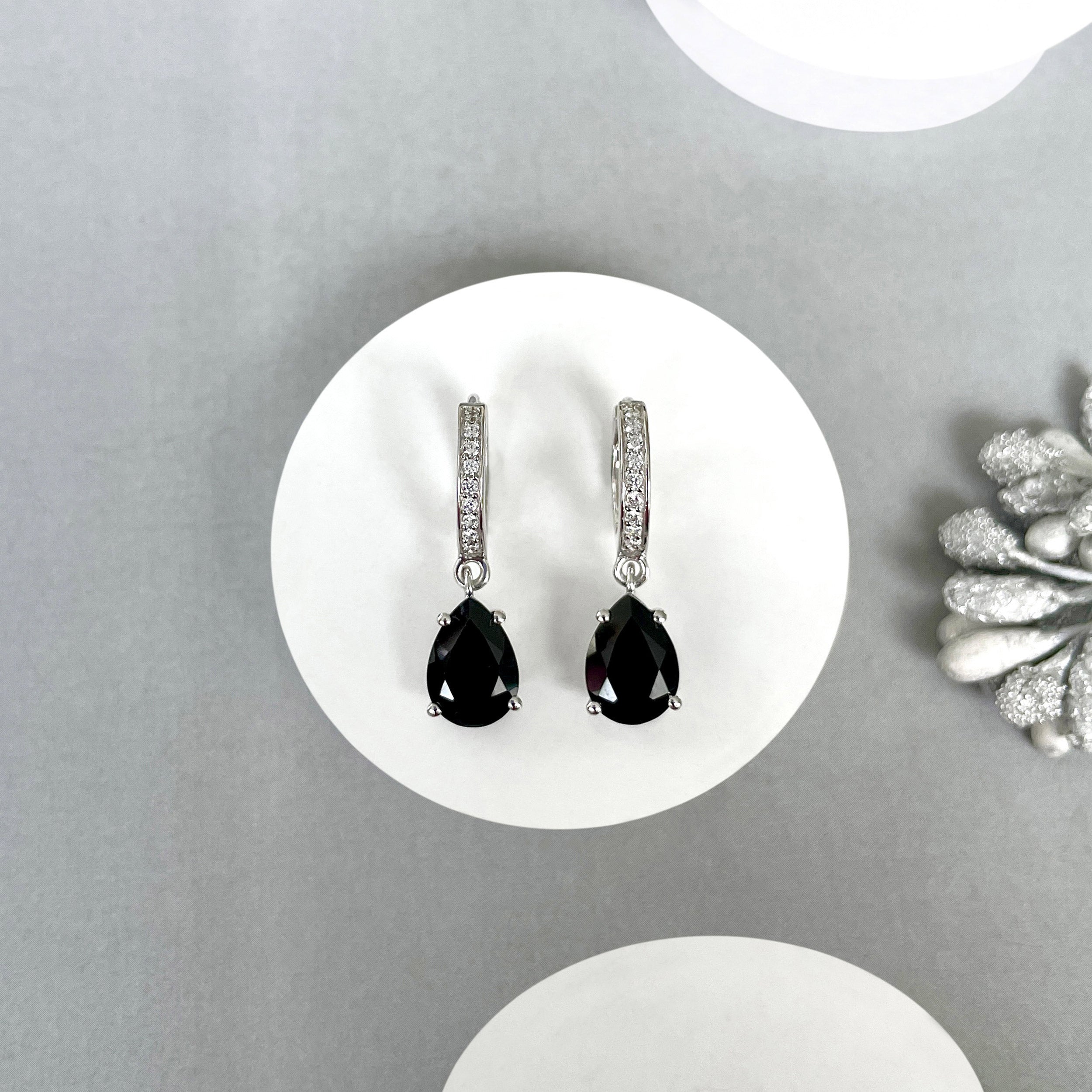 Black Tourmaline Hoop Earrings-(BLS-SE-1223.)