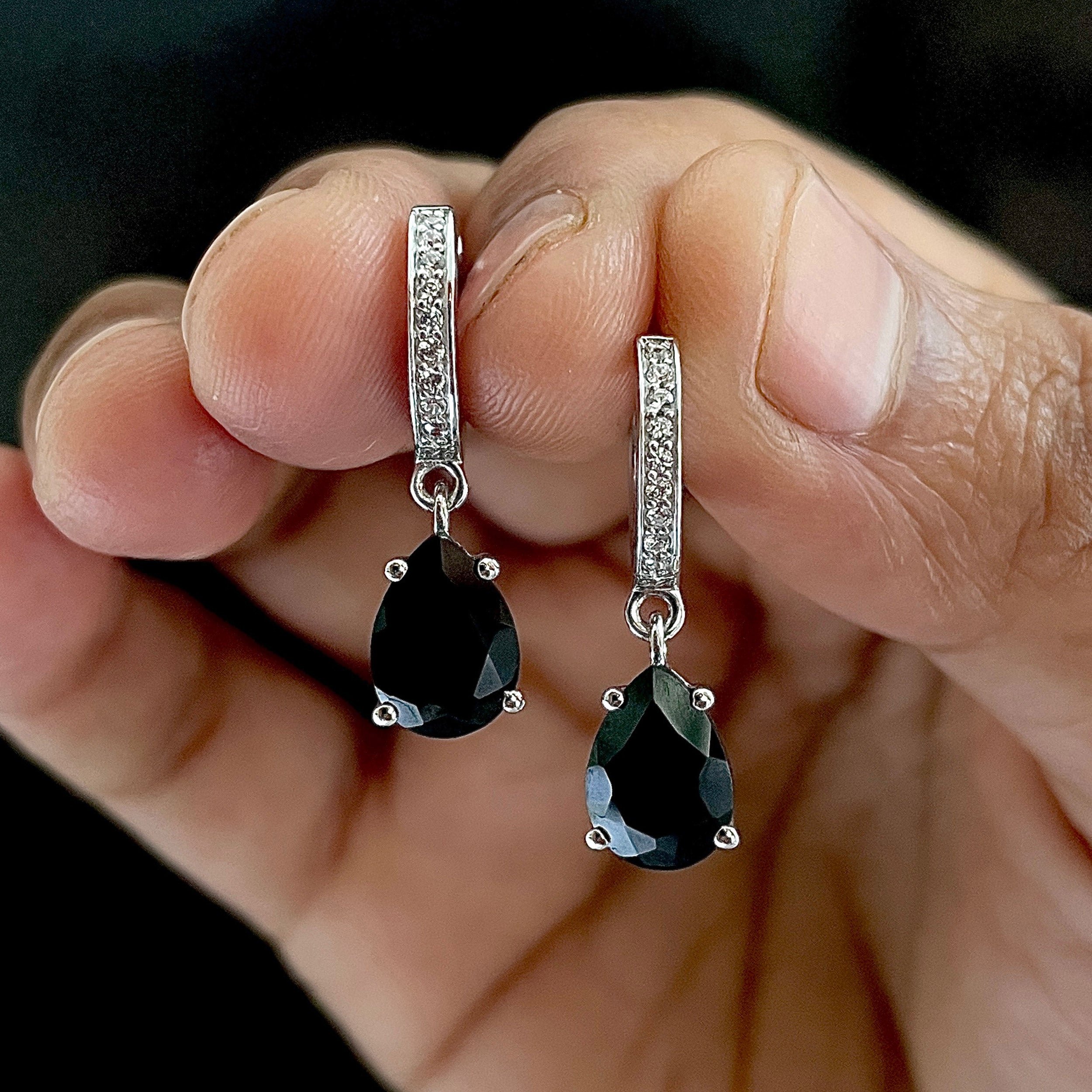 Black Tourmaline Leverback Earring-(BLS-SE-1223.)
