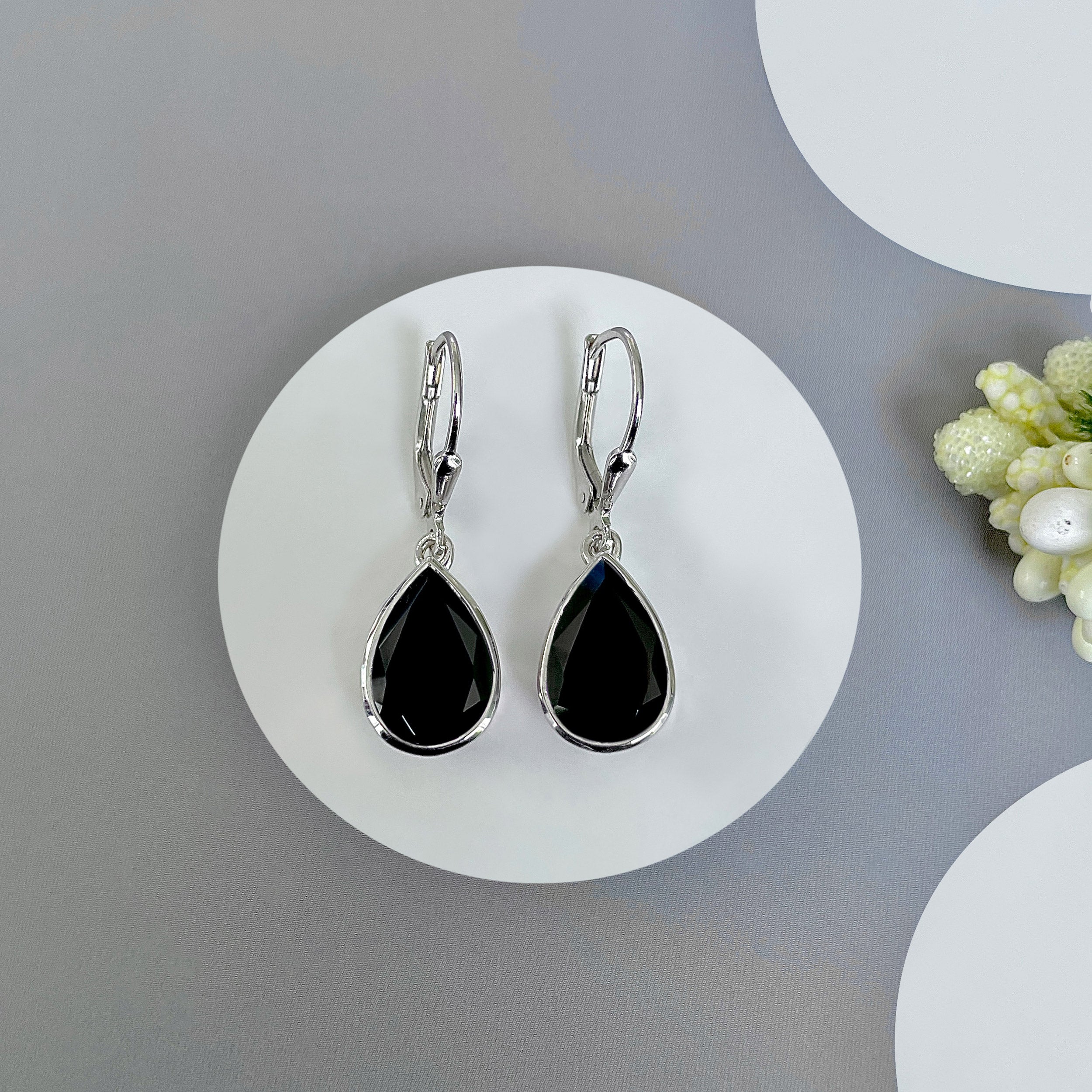 Black Tourmaline Leverback Earring-(BLS-SE-1252.)