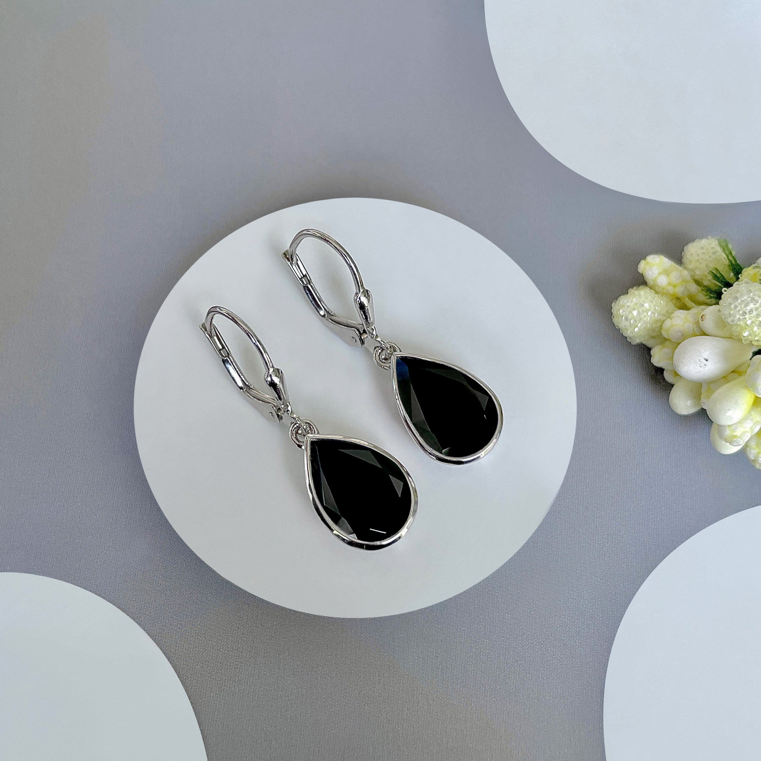 Black Tourmaline Leverback Earring-(BLS-SE-1252.)