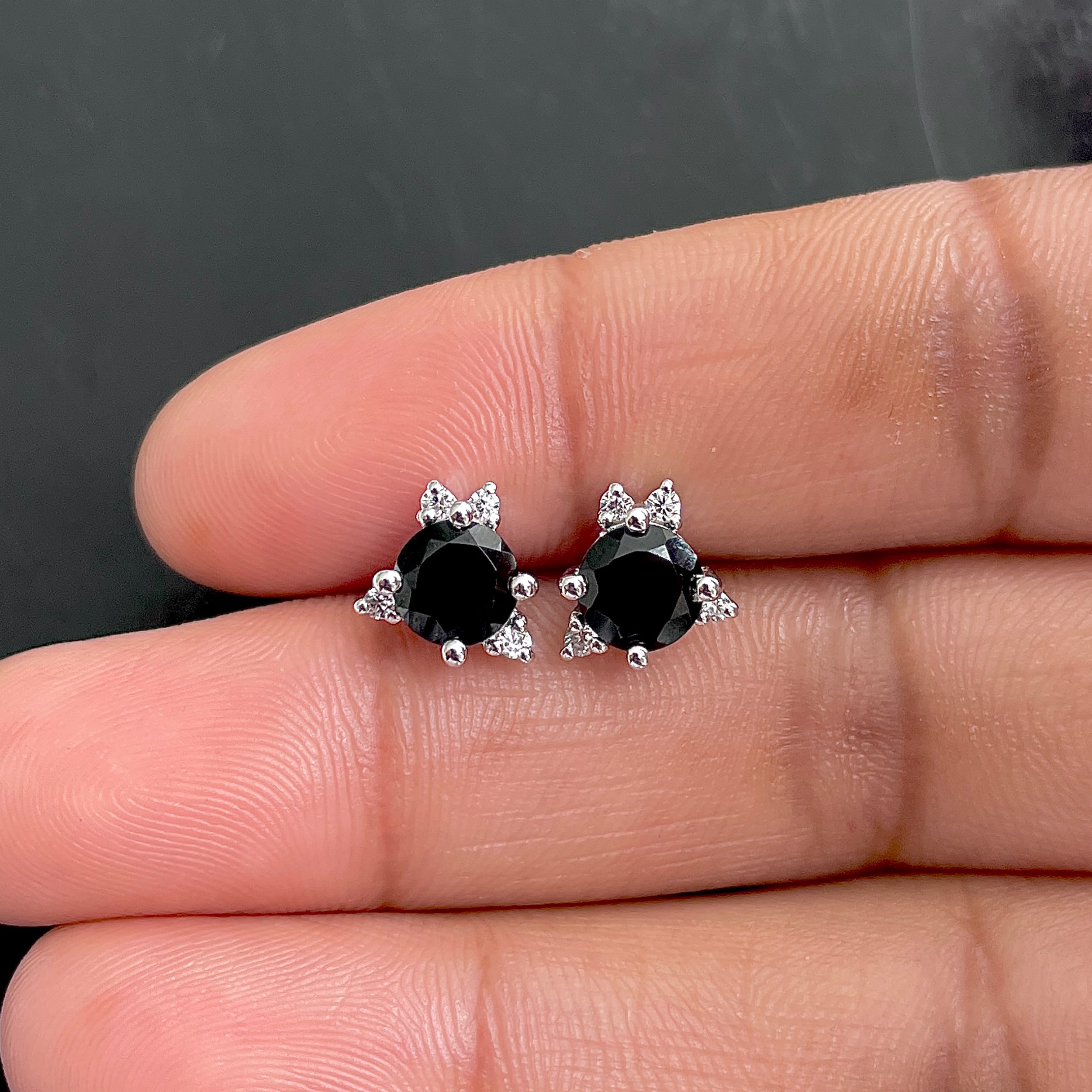 Black Tourmaline Stud Earrings-(BLS-SE-1260.)
