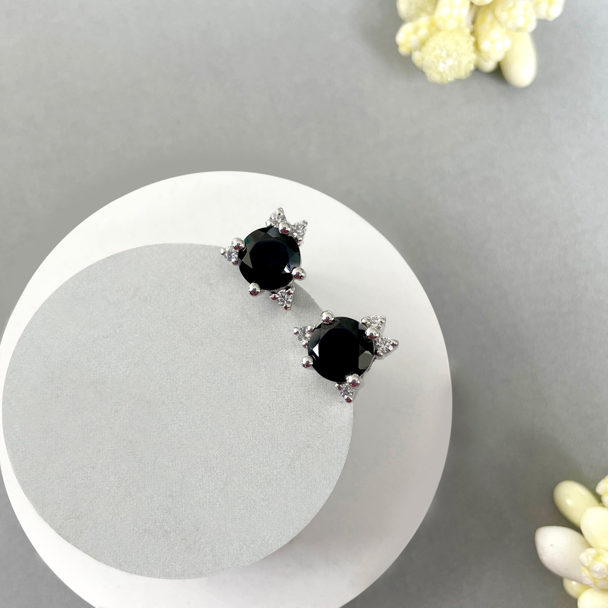 Black Tourmaline Stud Earrings-(BLS-SE-1260.)