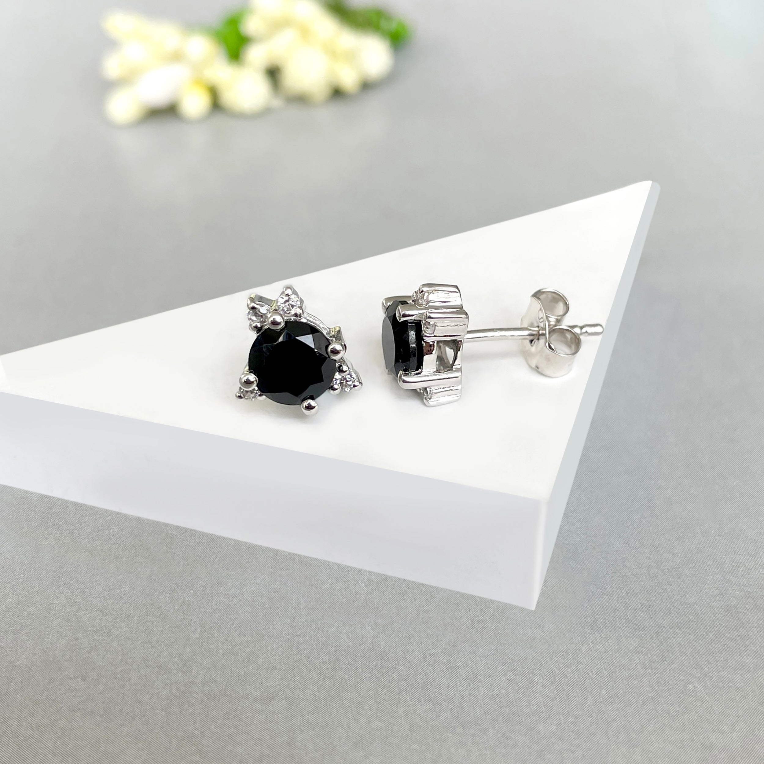 Black Tourmaline Stud Earrings-(BLS-SE-1260.)