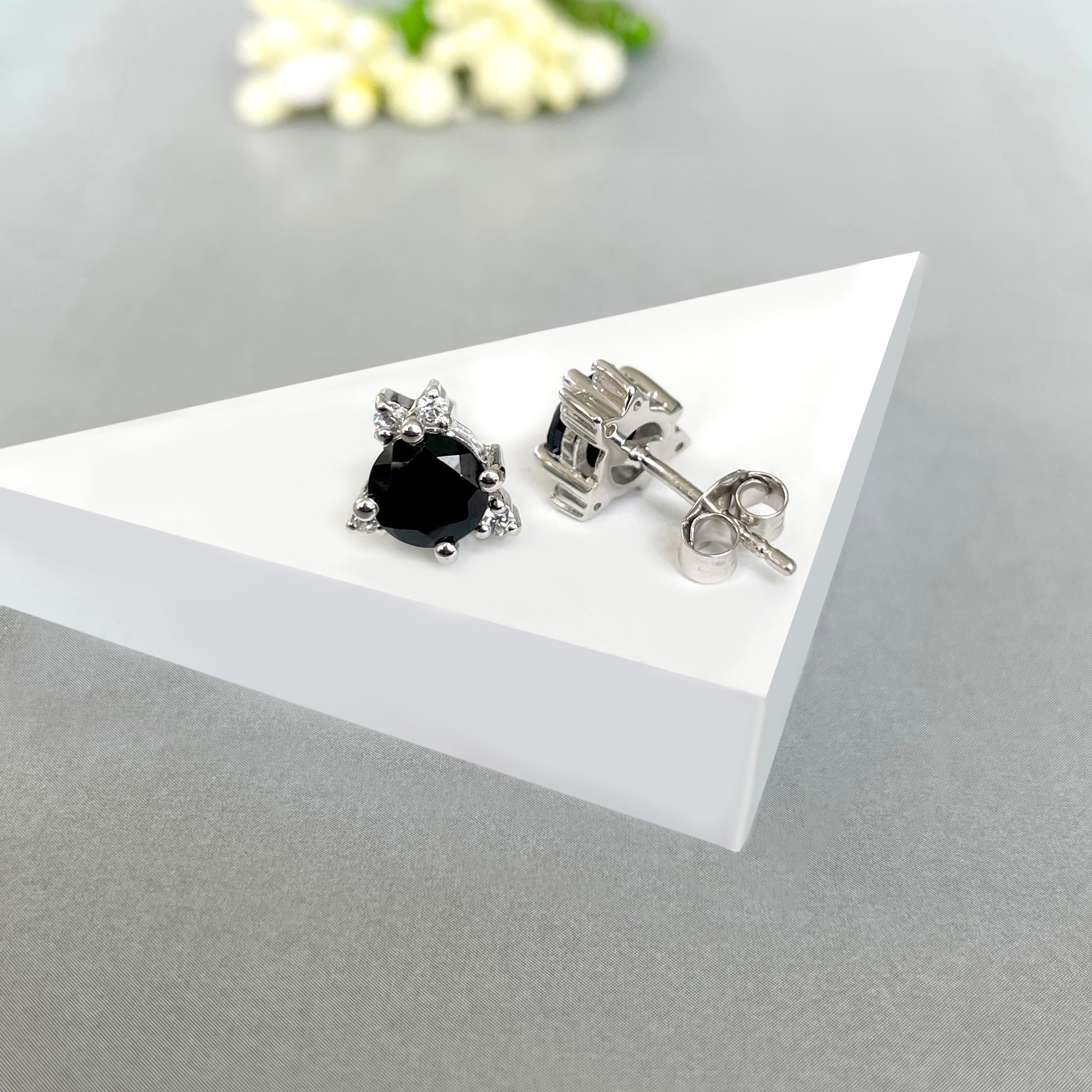 Black Tourmaline Stud Earrings-(BLS-SE-1260.)
