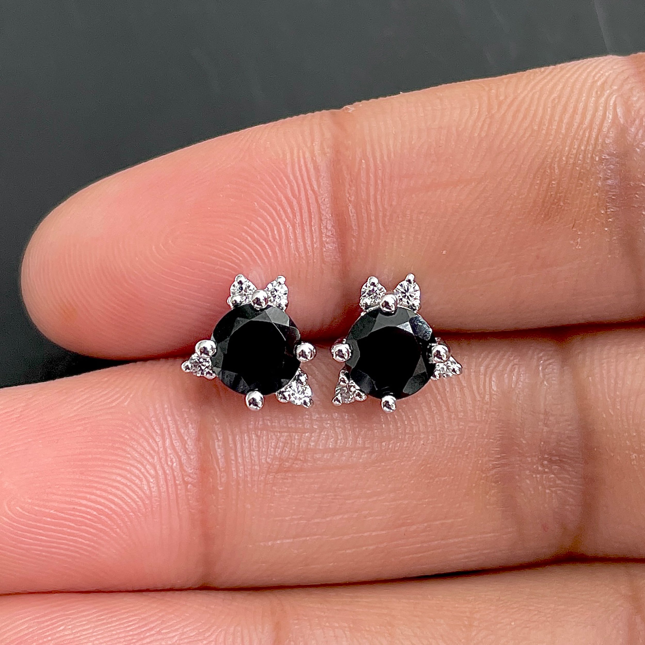Black Tourmaline Stud Earrings-(BLS-SE-1260.)