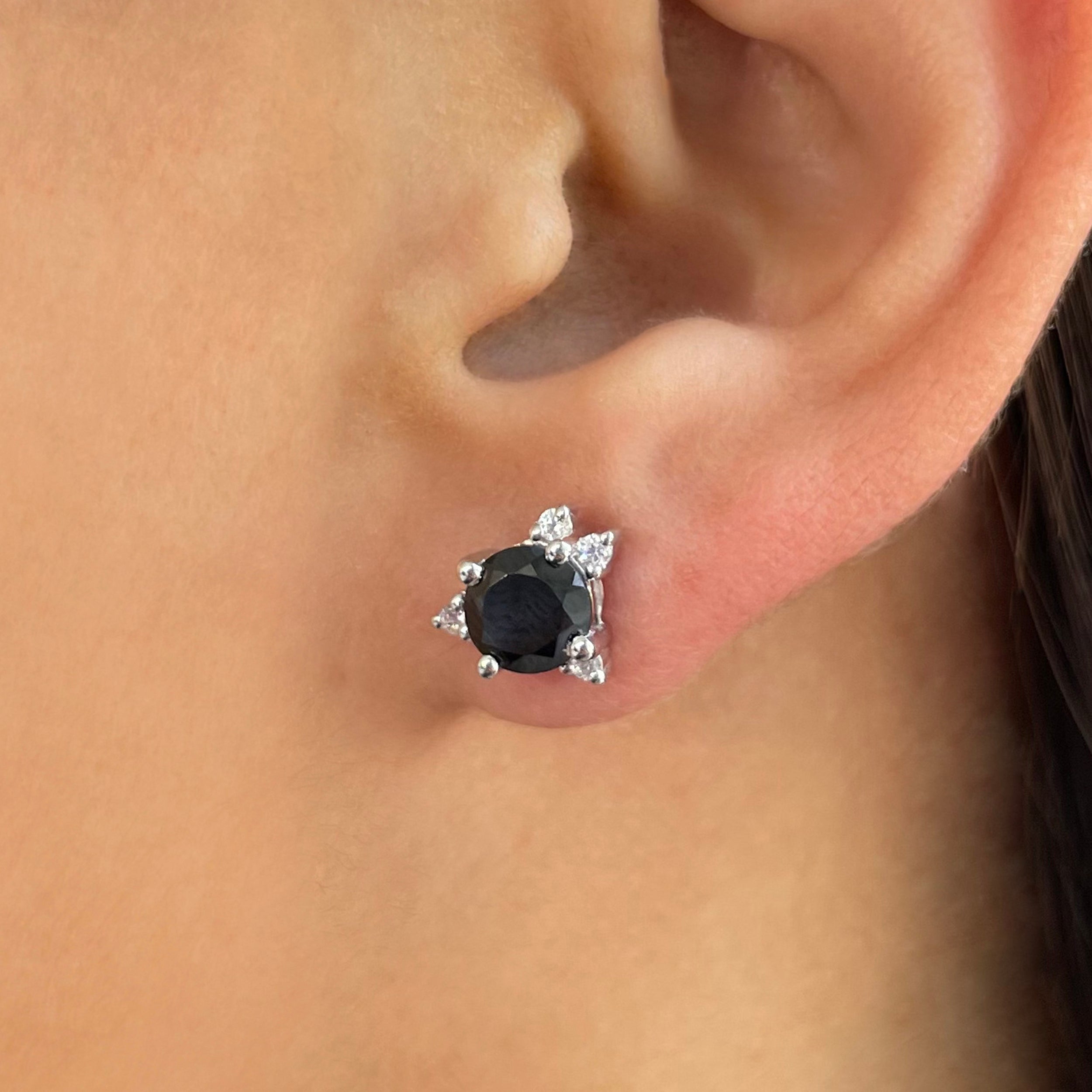 Black Tourmaline Stud Earrings-(BLS-SE-1260.)