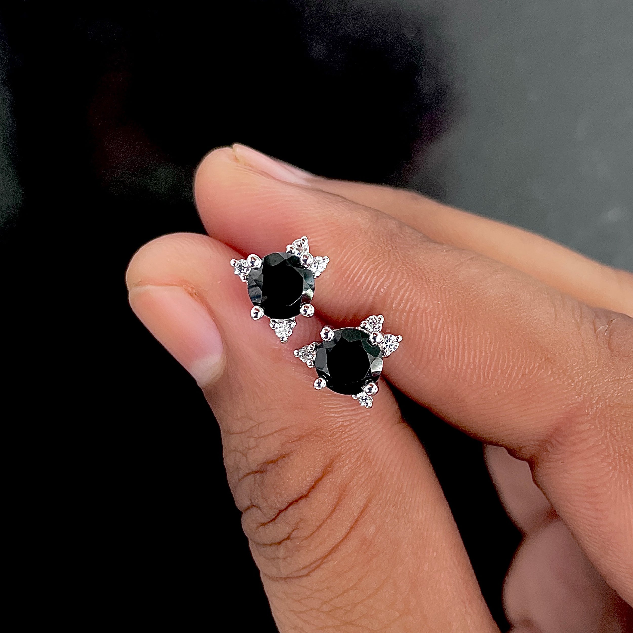 Black Tourmaline Stud Earrings-(BLS-SE-1260.)