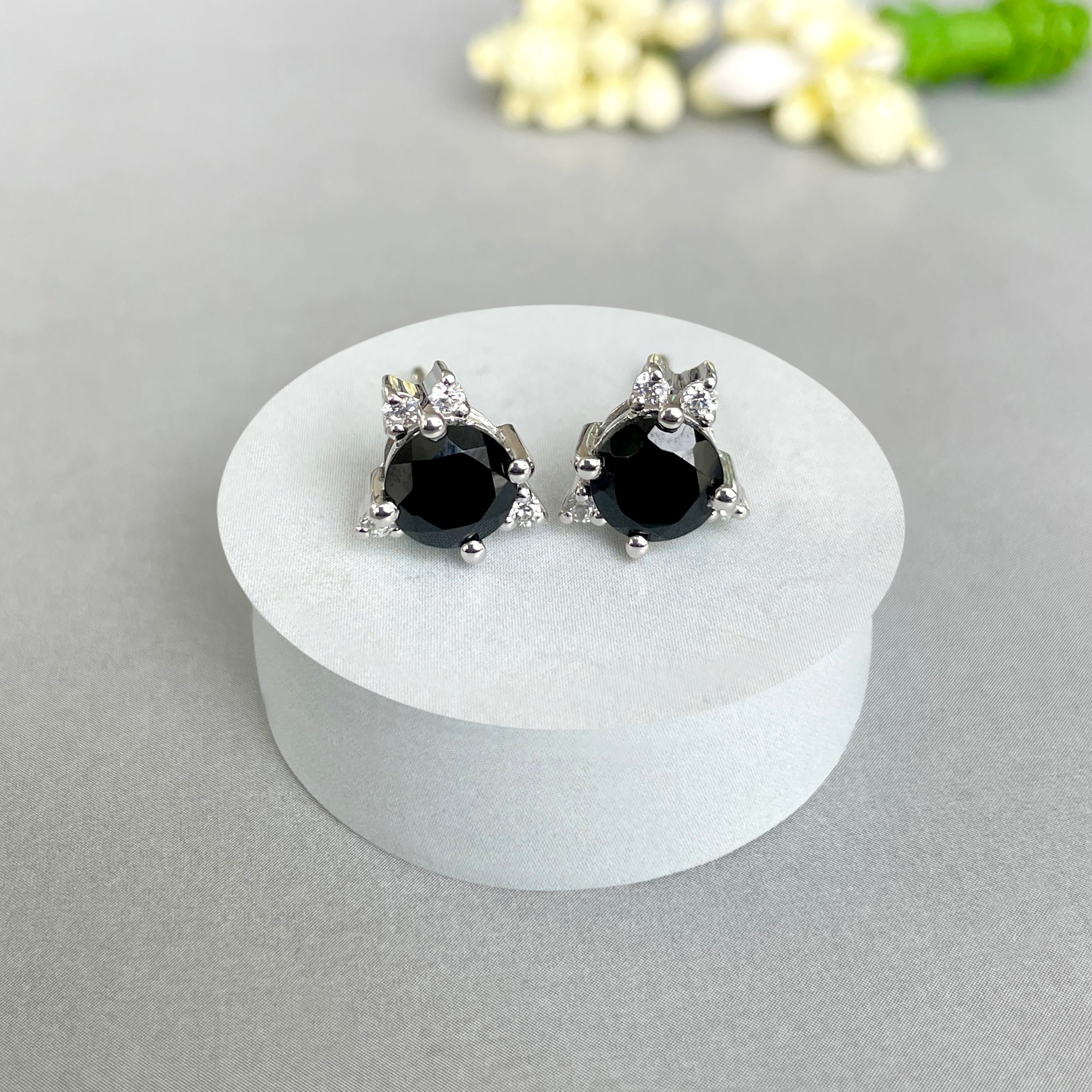 Black Tourmaline Stud Earrings-(BLS-SE-1260.)