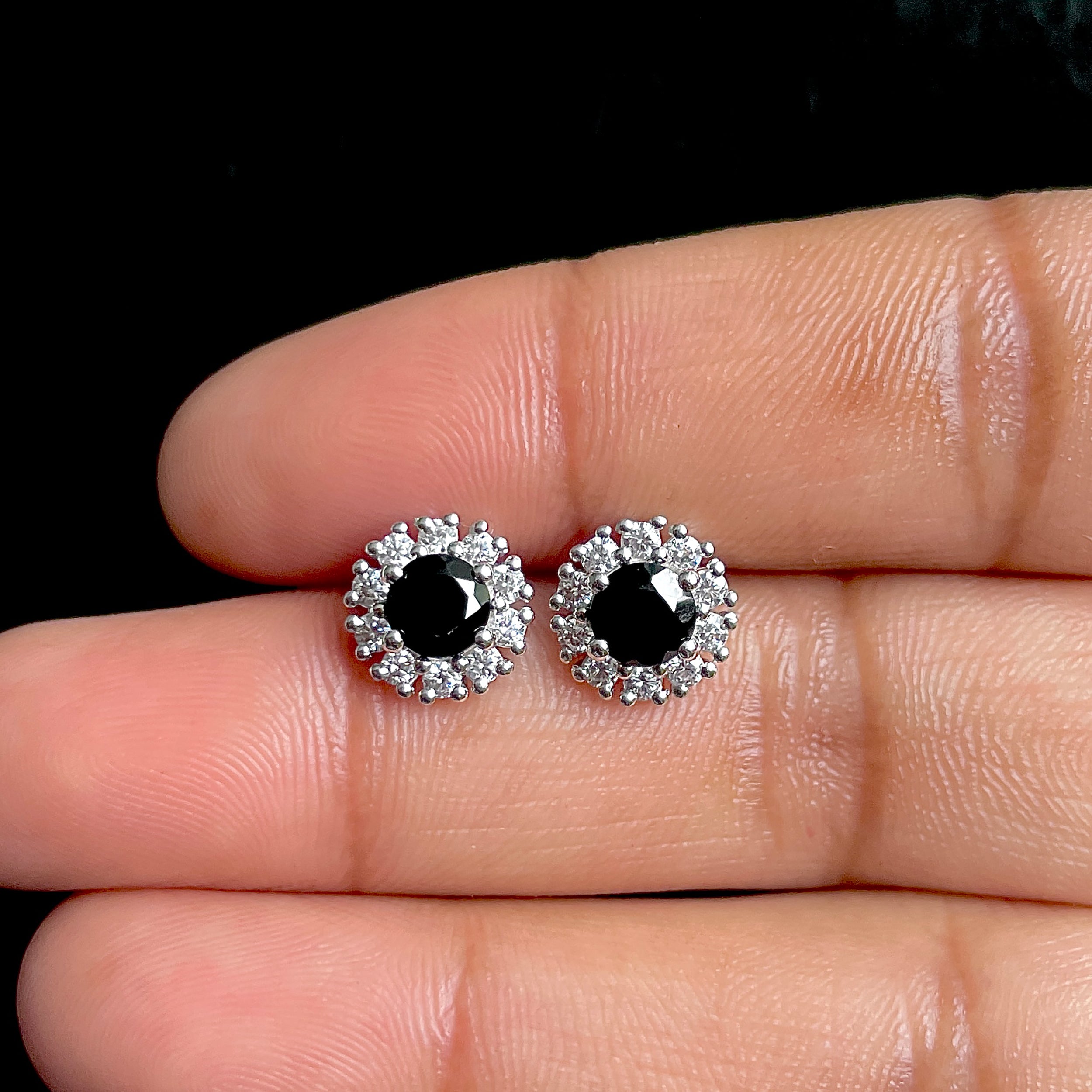 Black Tourmaline Stud Earrings-(BLS-SE-1268.)