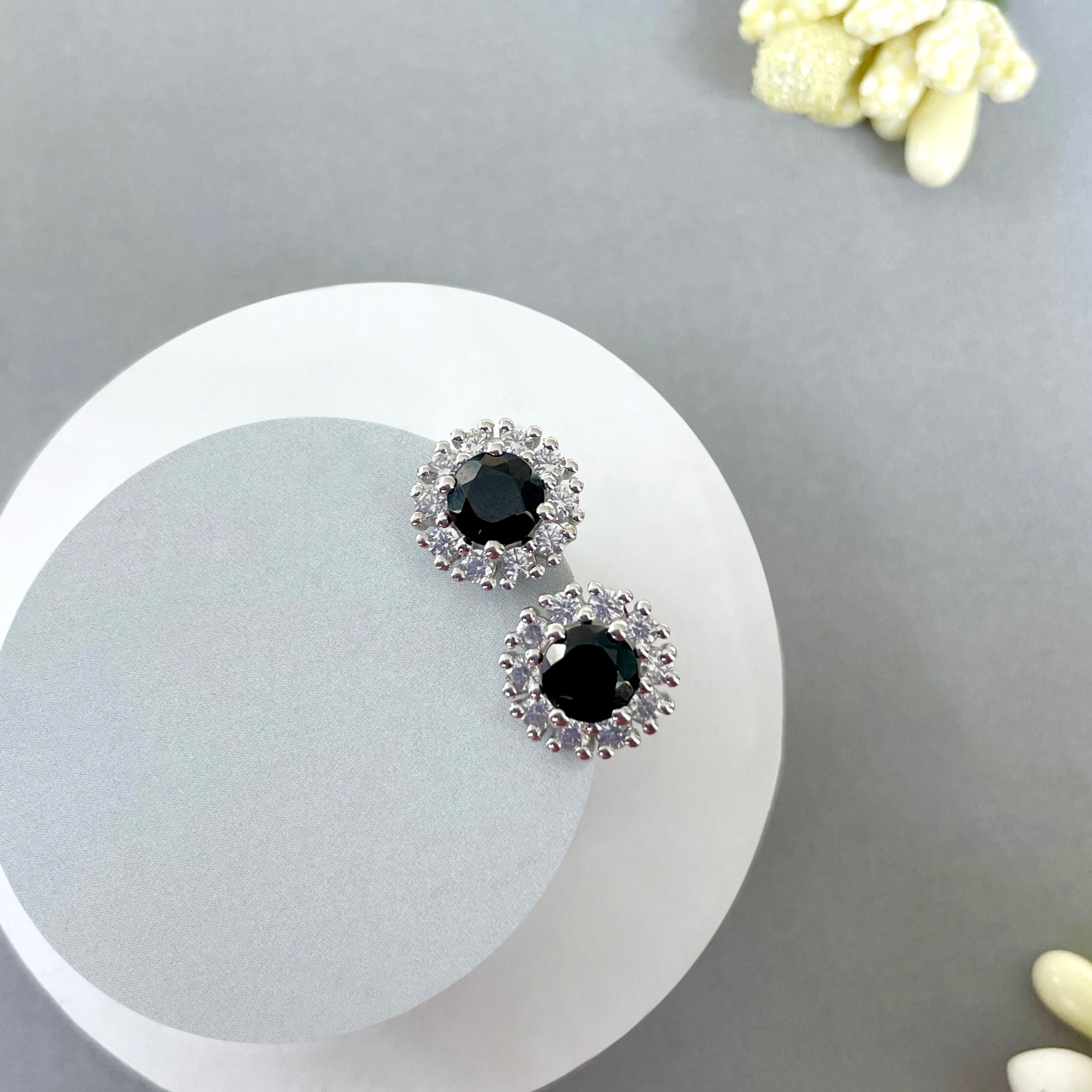 Black Tourmaline Stud Earrings-(BLS-SE-1268.)