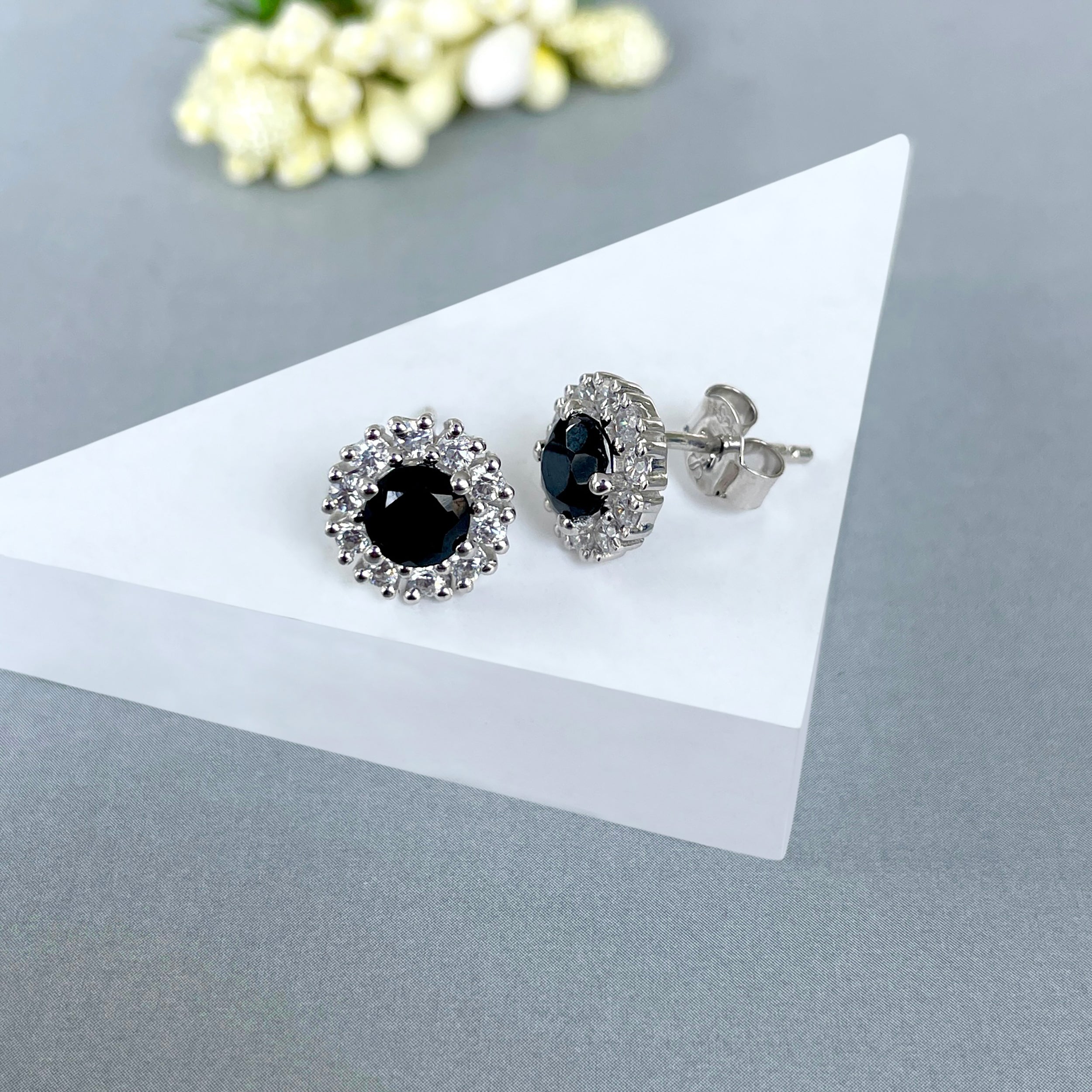 Black Tourmaline Stud Earrings-(BLS-SE-1268.)