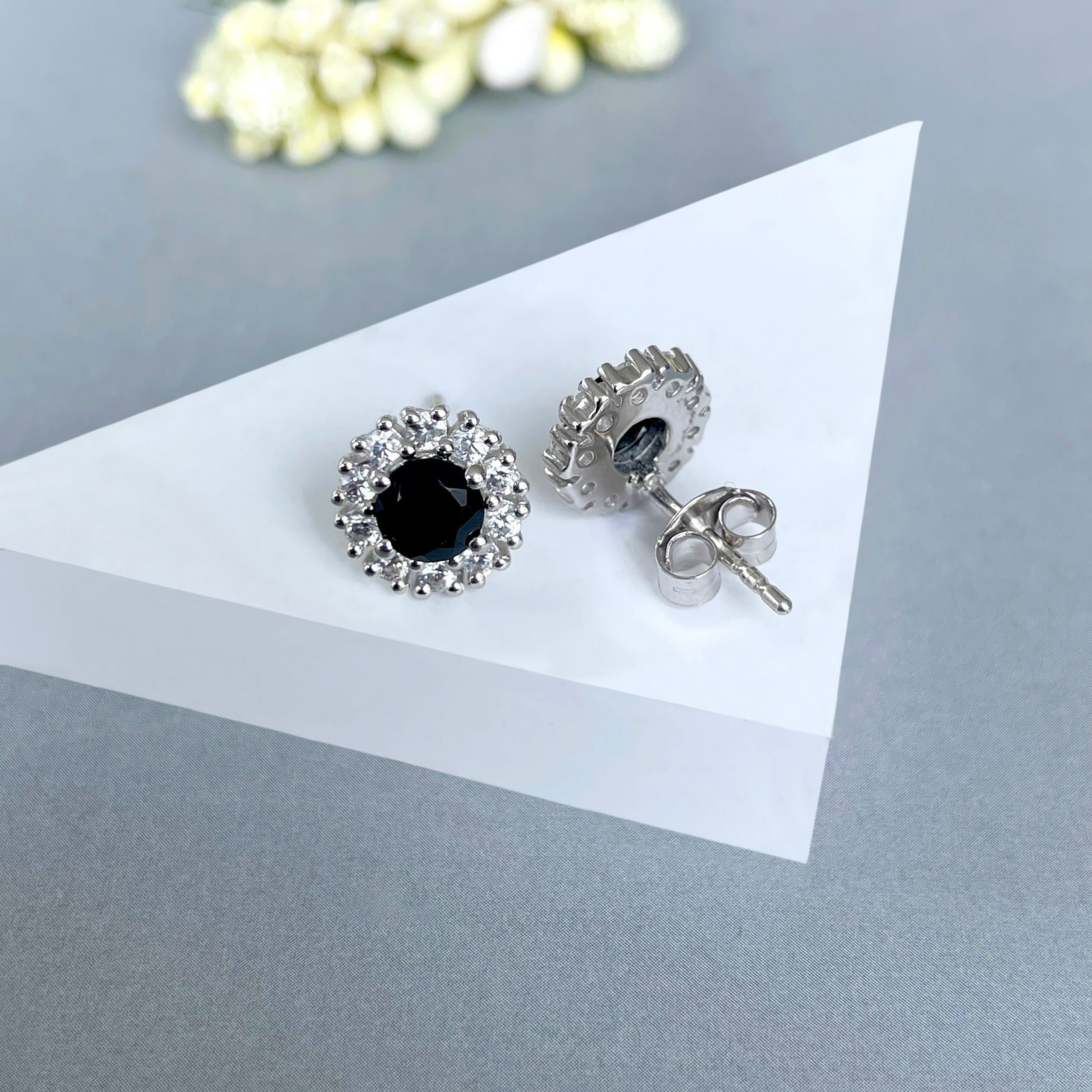 Black Tourmaline Stud Earrings-(BLS-SE-1268.)