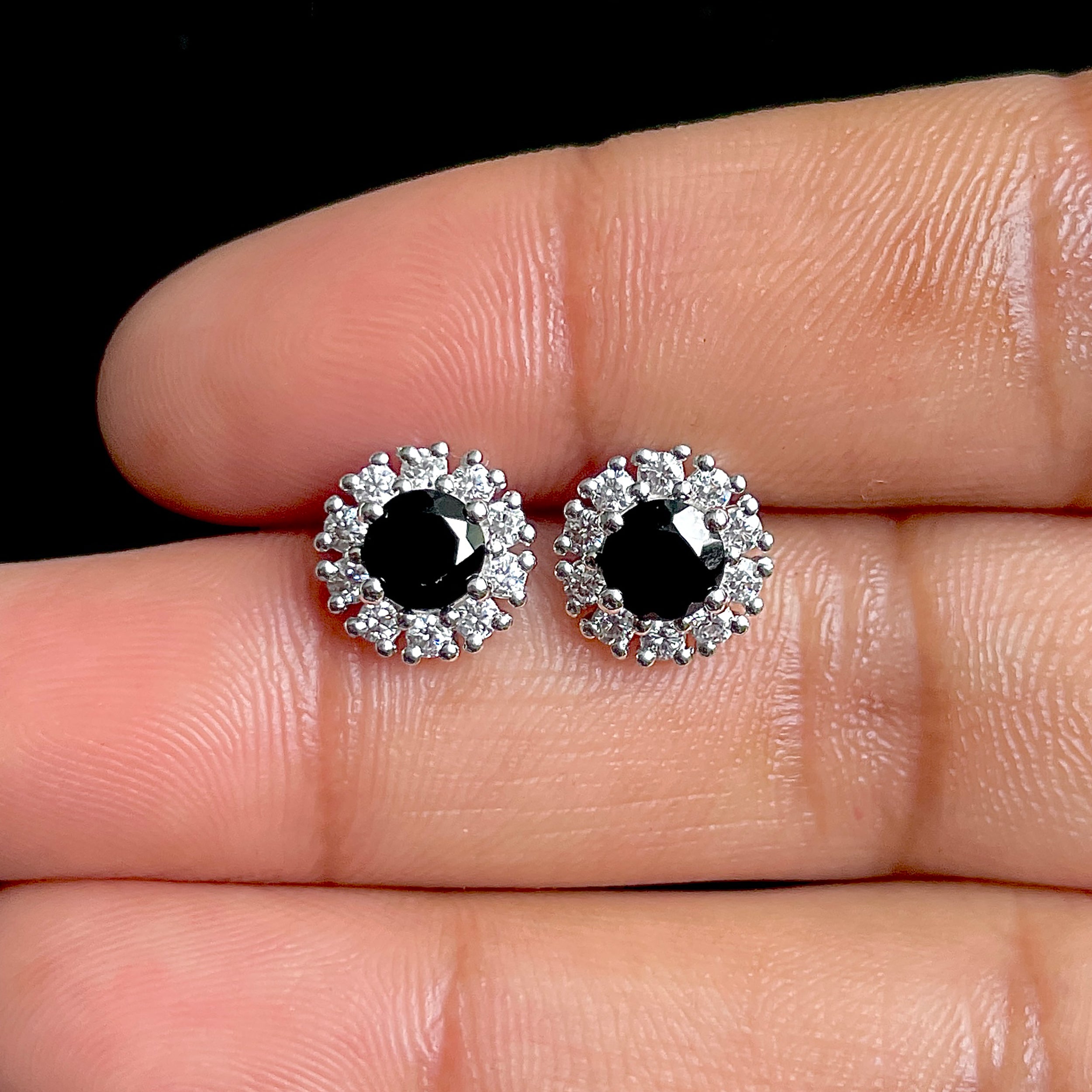 Black Tourmaline Stud Earrings-(BLS-SE-1268.)