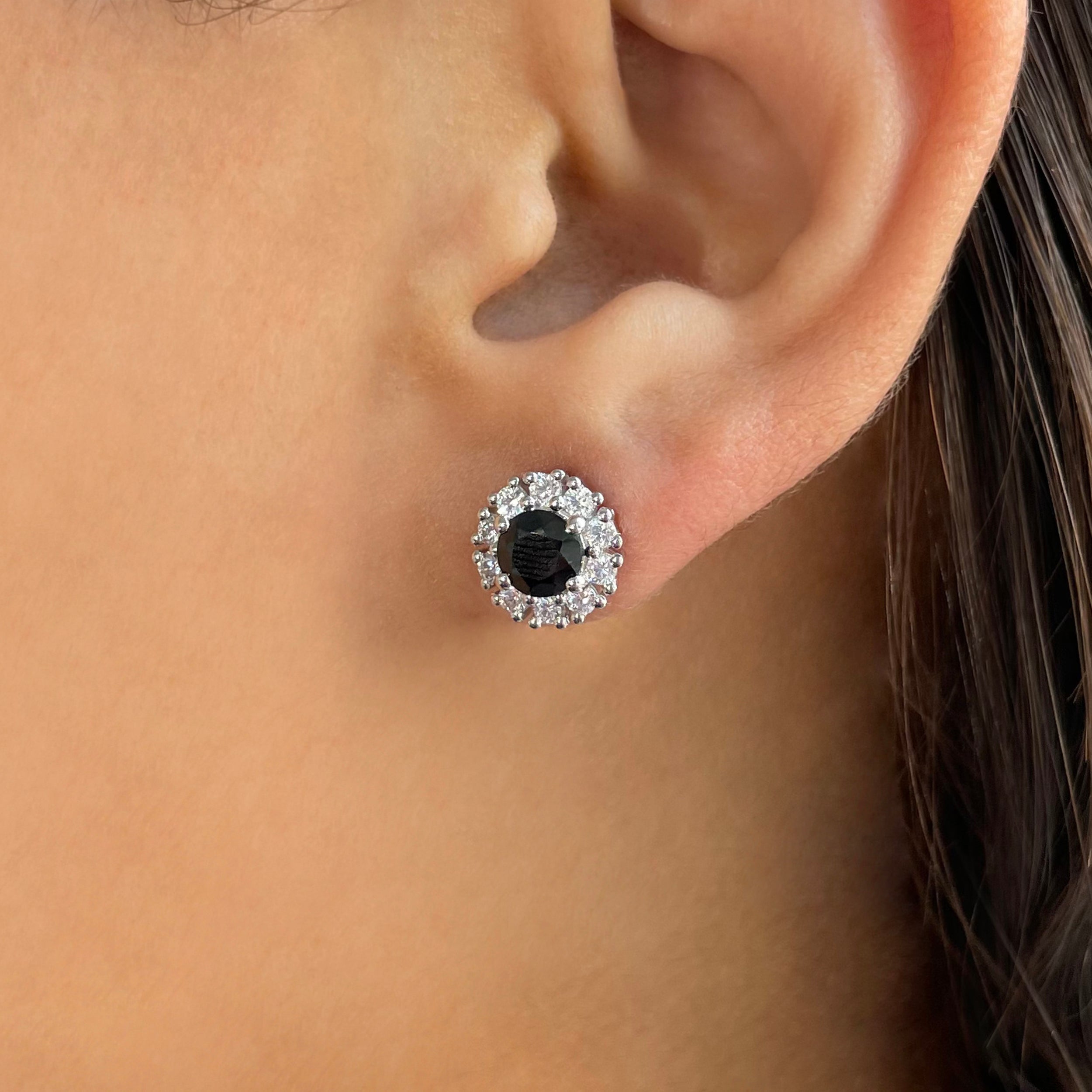 Black Tourmaline Stud Earrings-(BLS-SE-1268.)