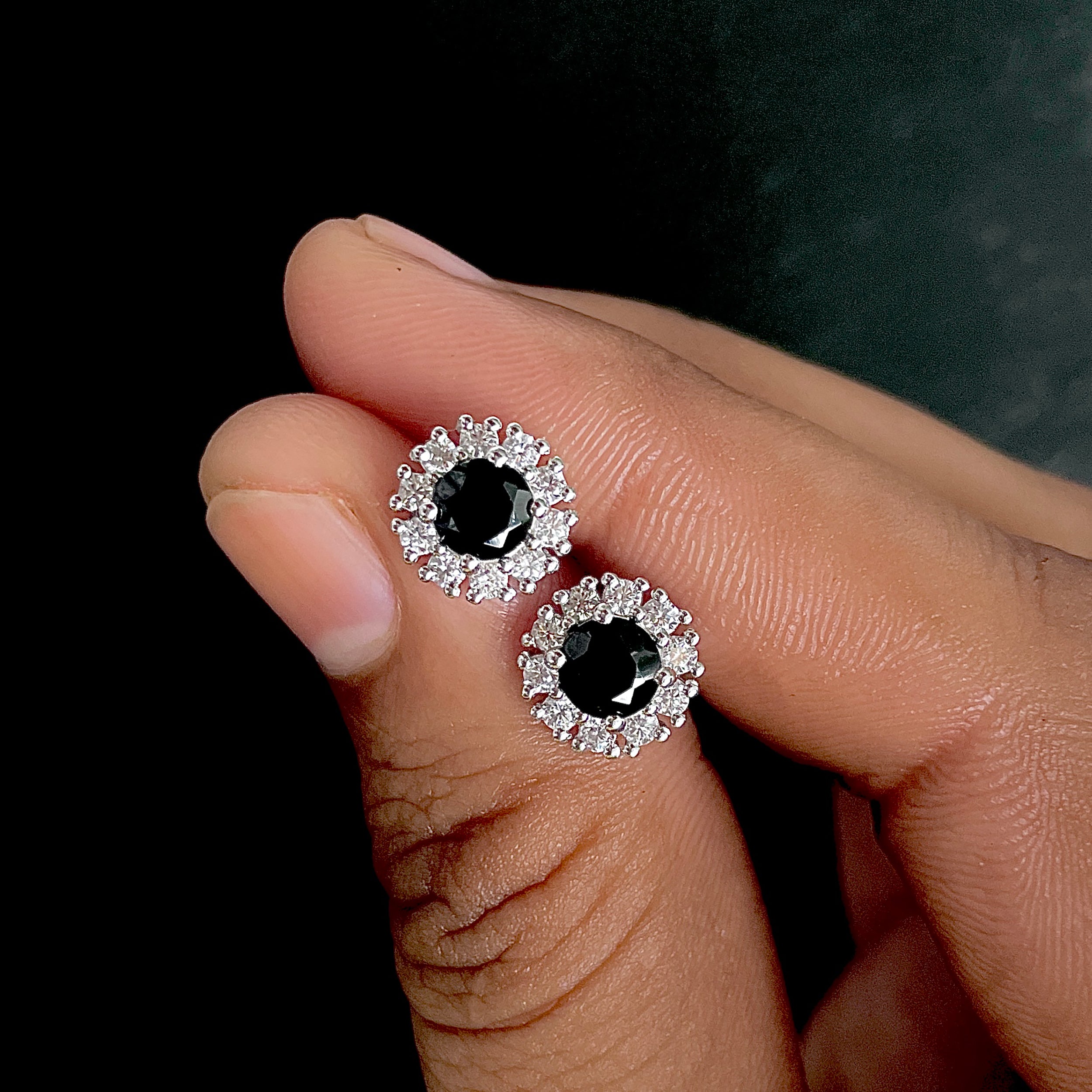Black Tourmaline Stud Earrings-(BLS-SE-1268.)