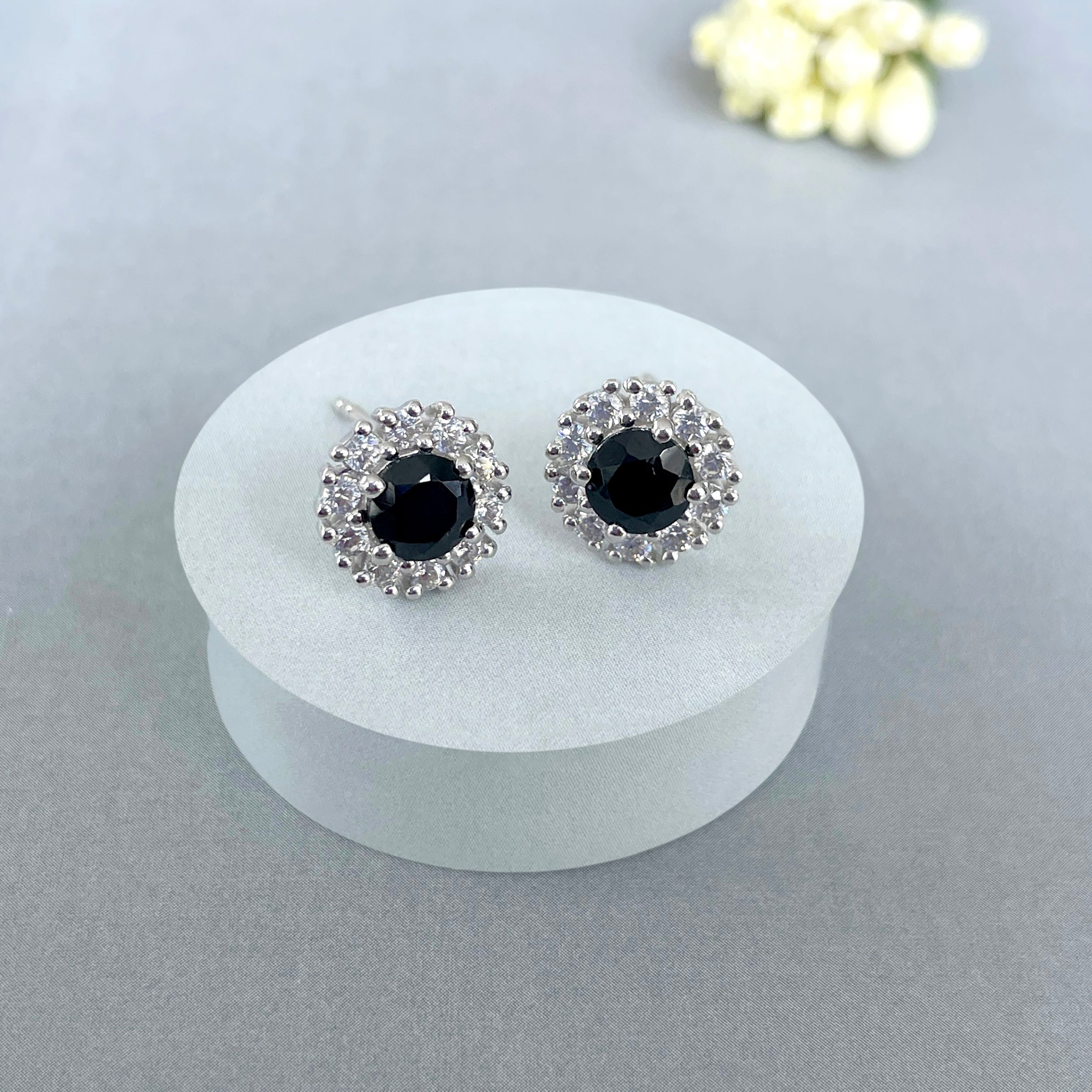 Black Tourmaline Stud Earrings-(BLS-SE-1268.)