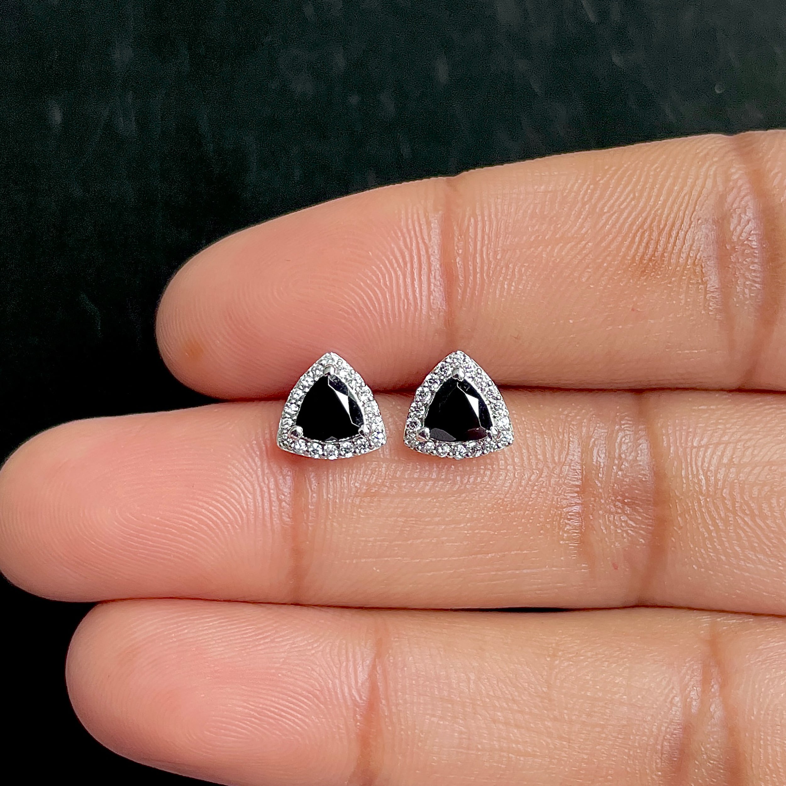 Black Tourmaline Stud Earrings-(BLS-SE-1269.)