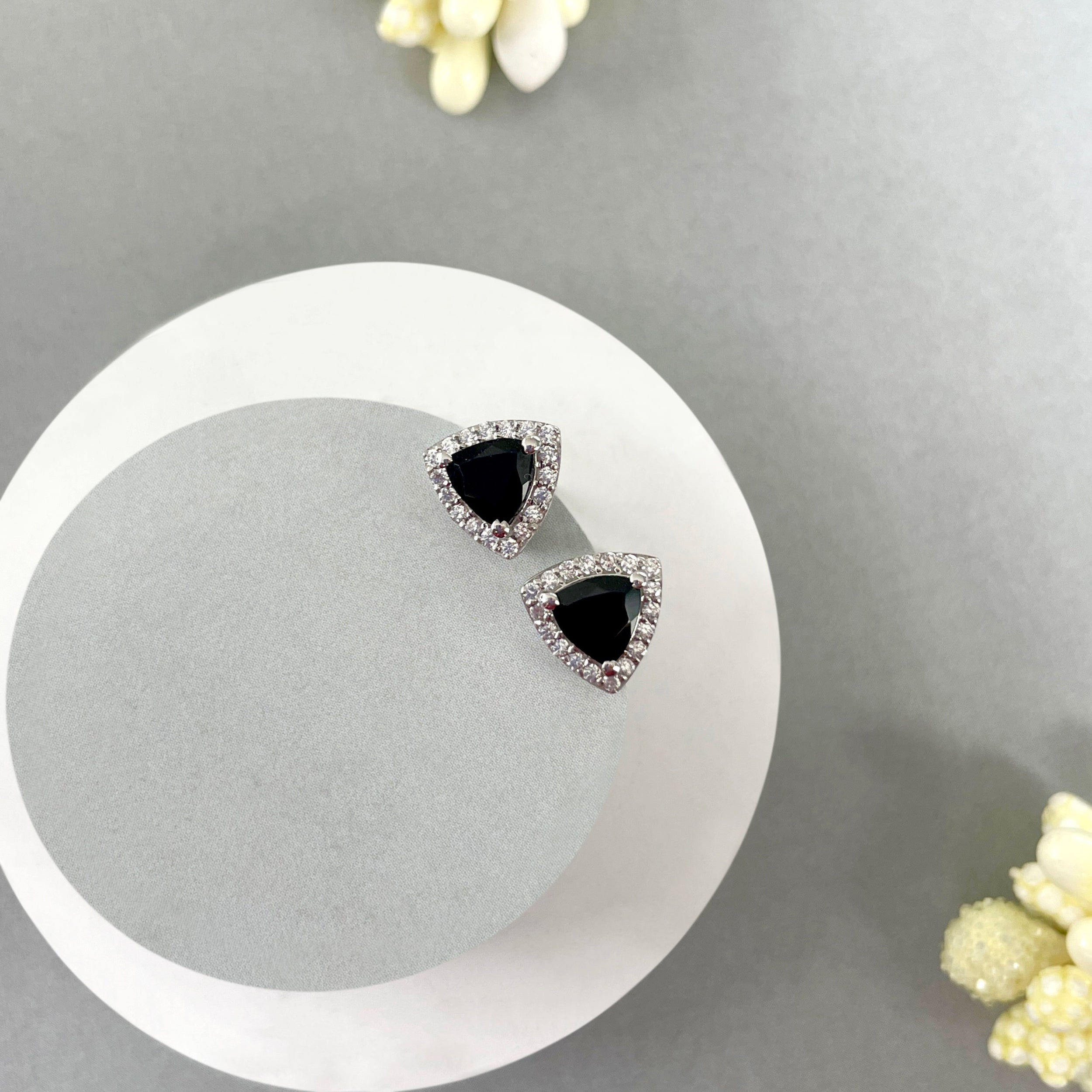 Black Tourmaline Stud Earrings-(BLS-SE-1269.)
