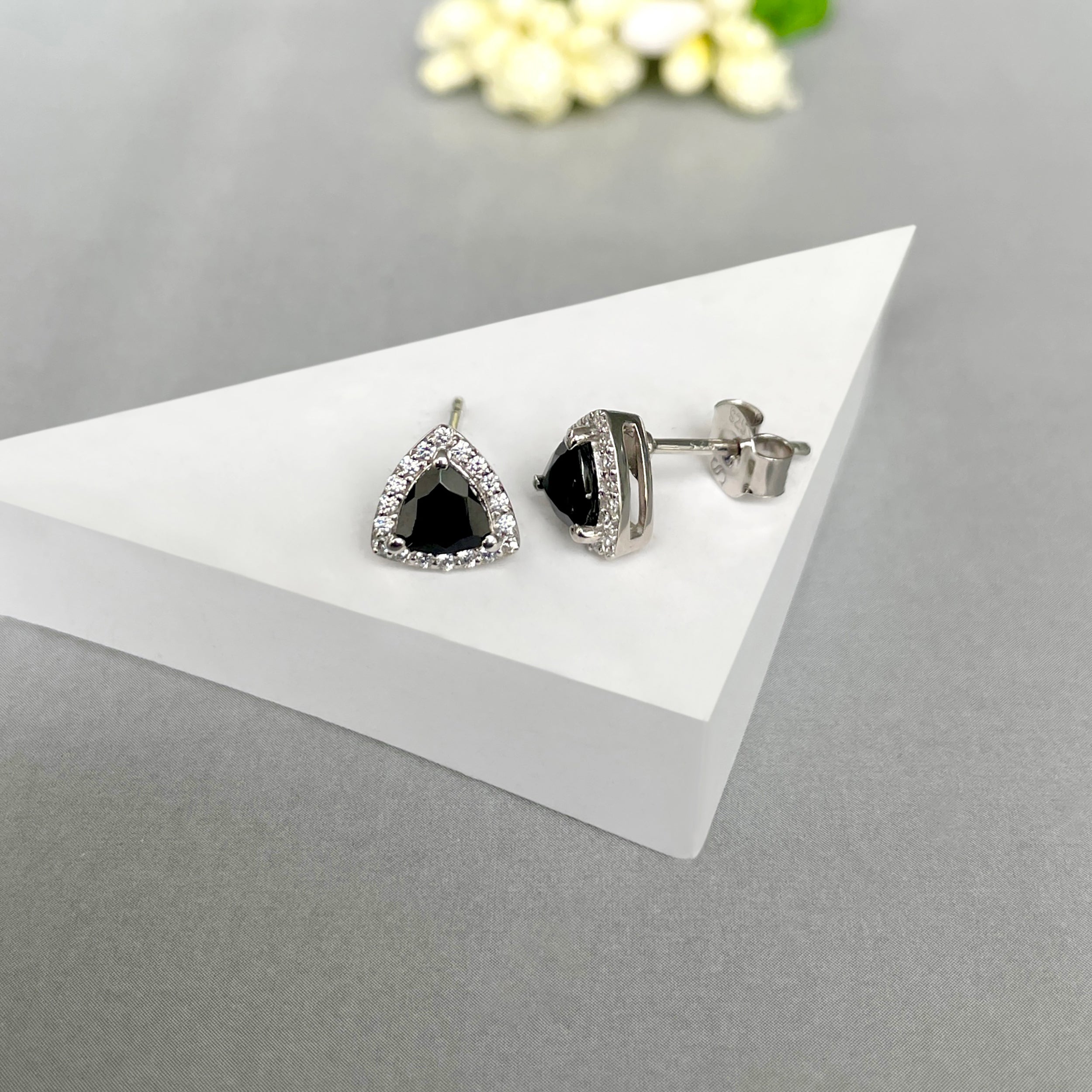 Black Tourmaline Stud Earrings-(BLS-SE-1269.)