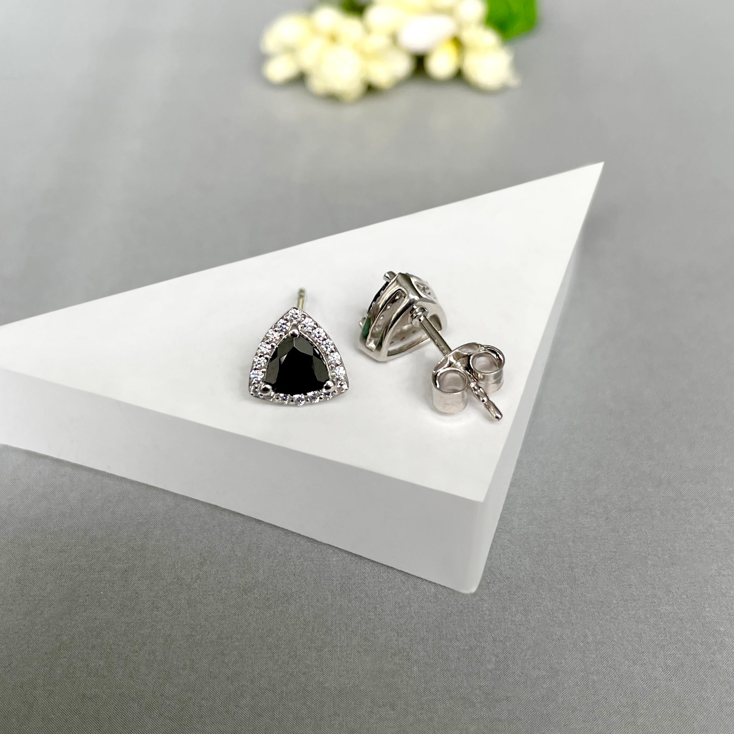 Black Tourmaline Stud Earrings-(BLS-SE-1269.)