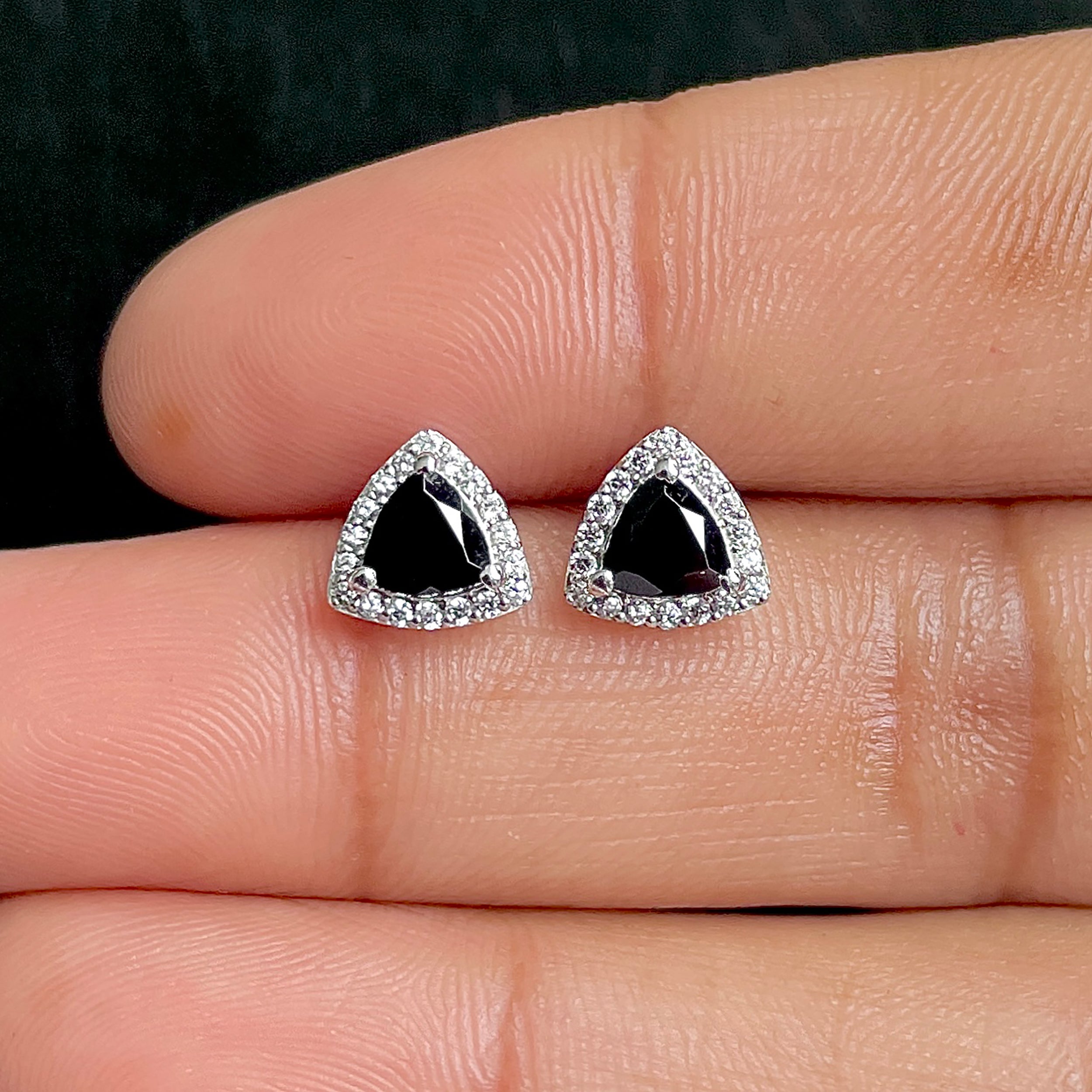 Black Tourmaline Stud Earrings-(BLS-SE-1269.)