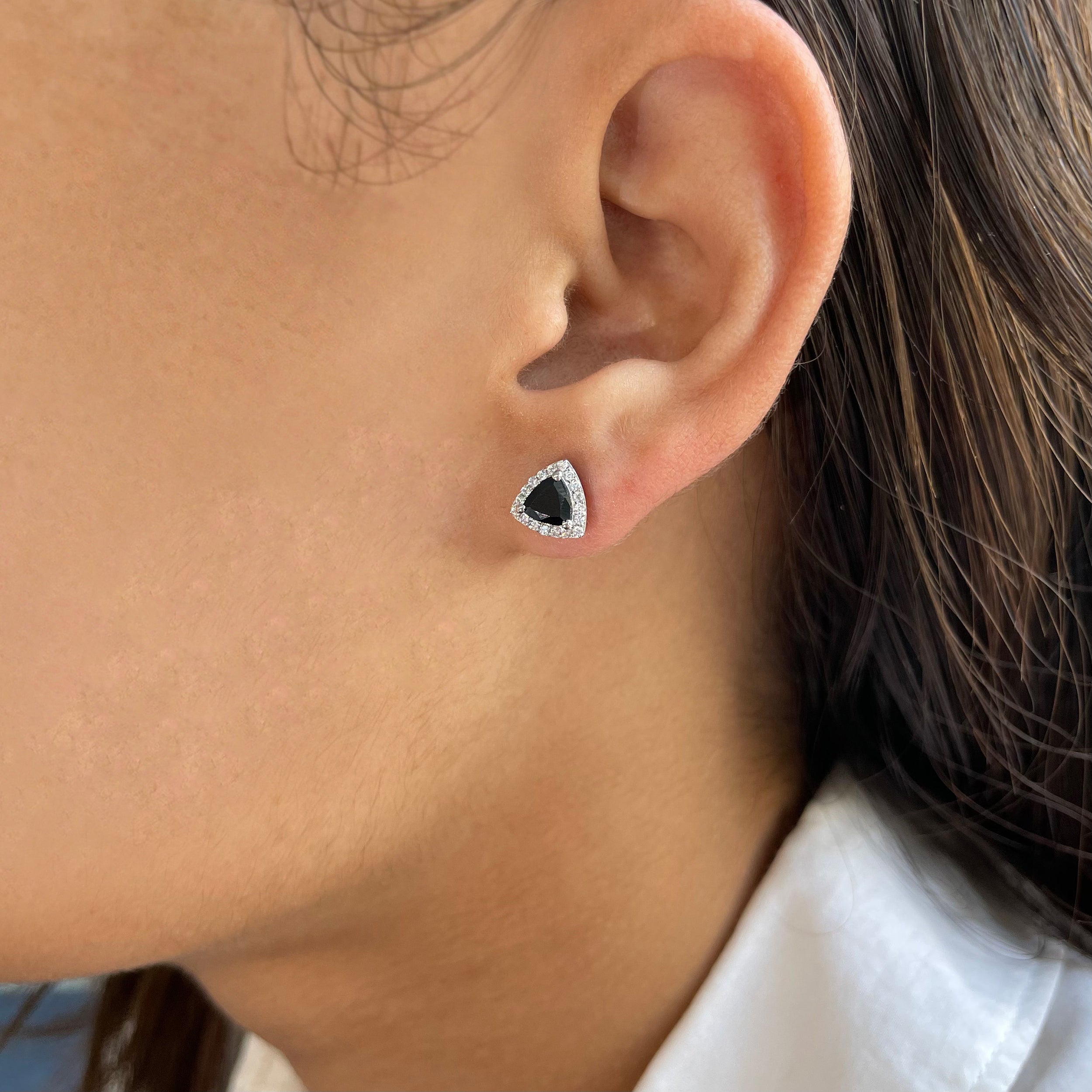 Black Tourmaline Stud Earrings-(BLS-SE-1269.)