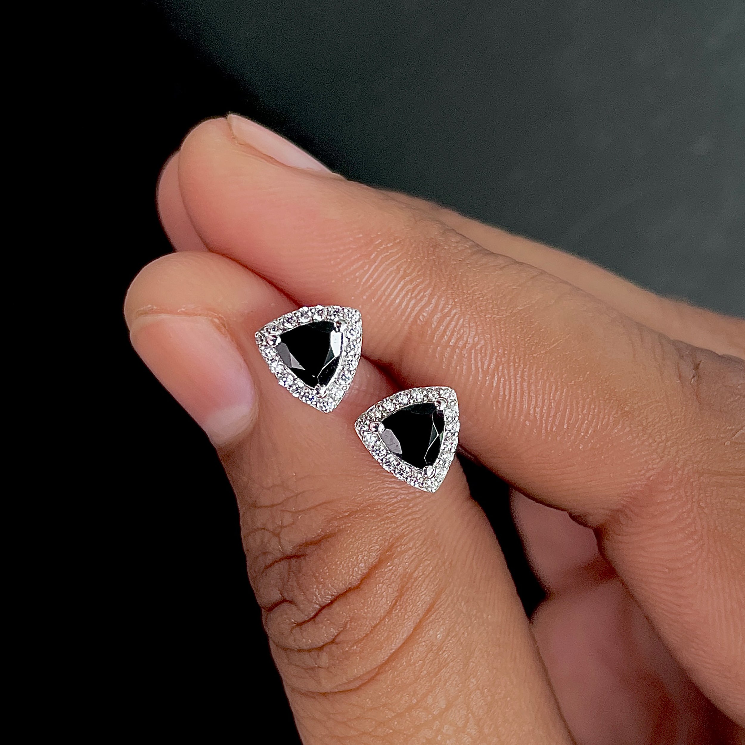 Black Tourmaline Stud Earrings-(BLS-SE-1269.)