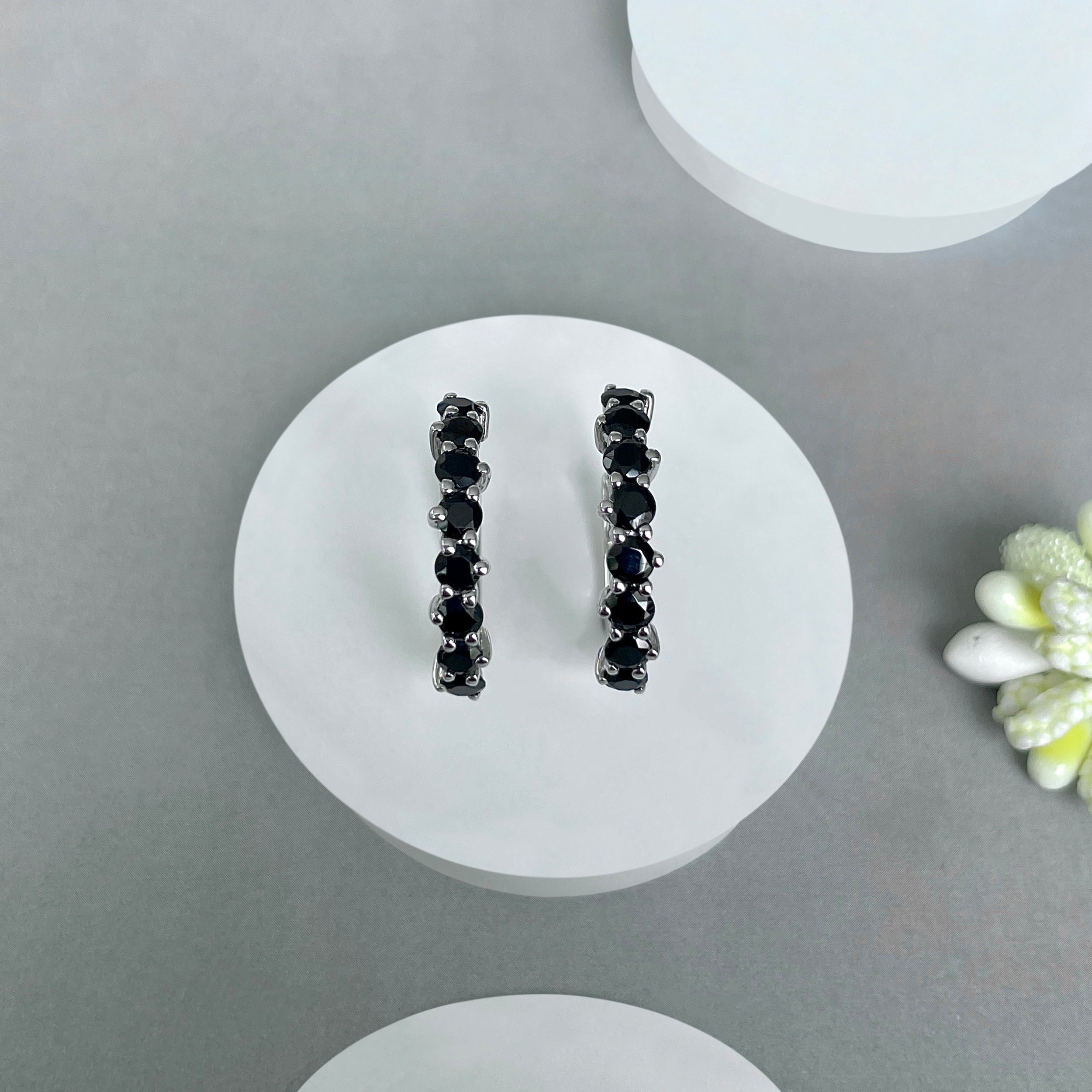Black Tourmaline Hoop Earring-(BLS-SE-1276.)