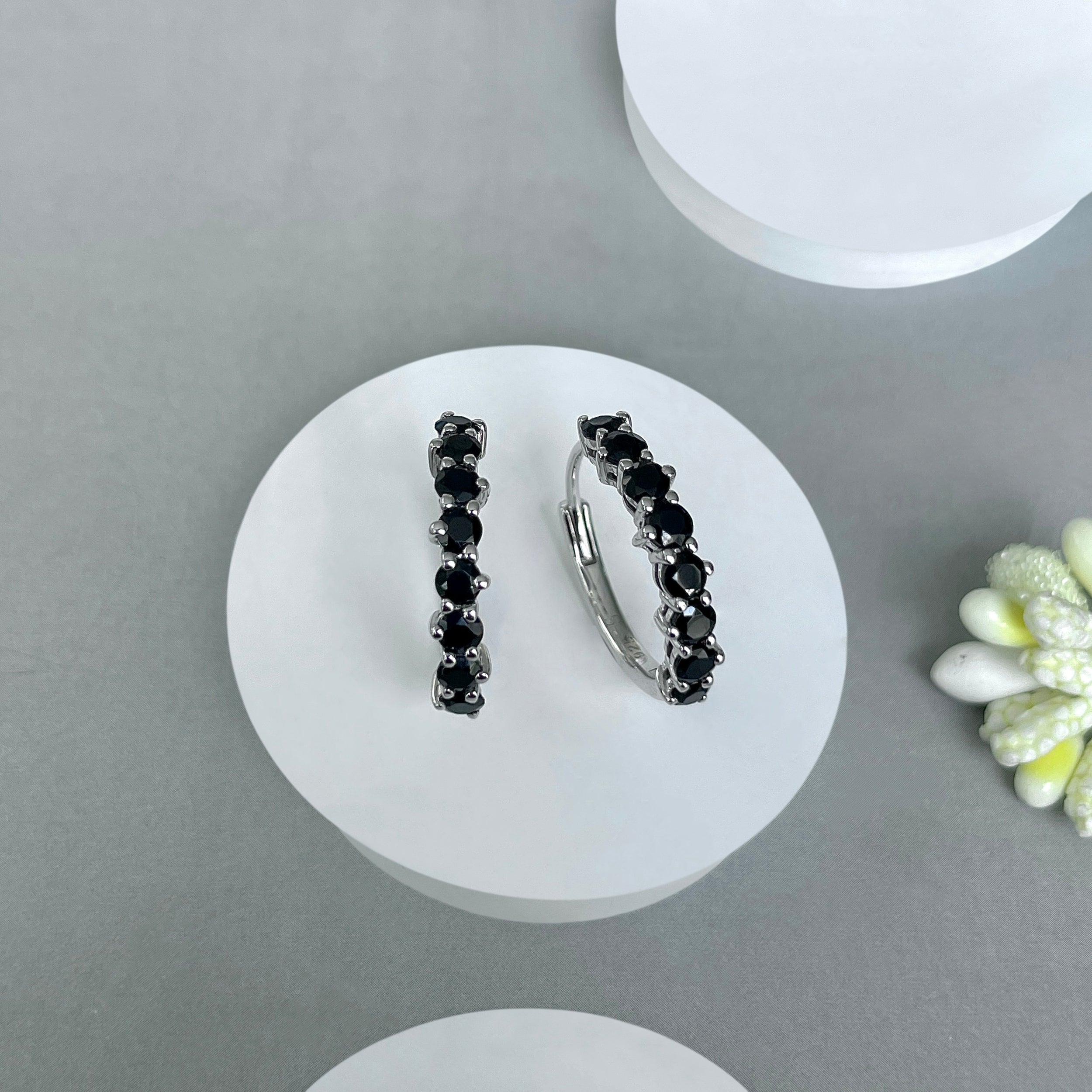 Black Tourmaline Hoop Earring-(BLS-SE-1276.)