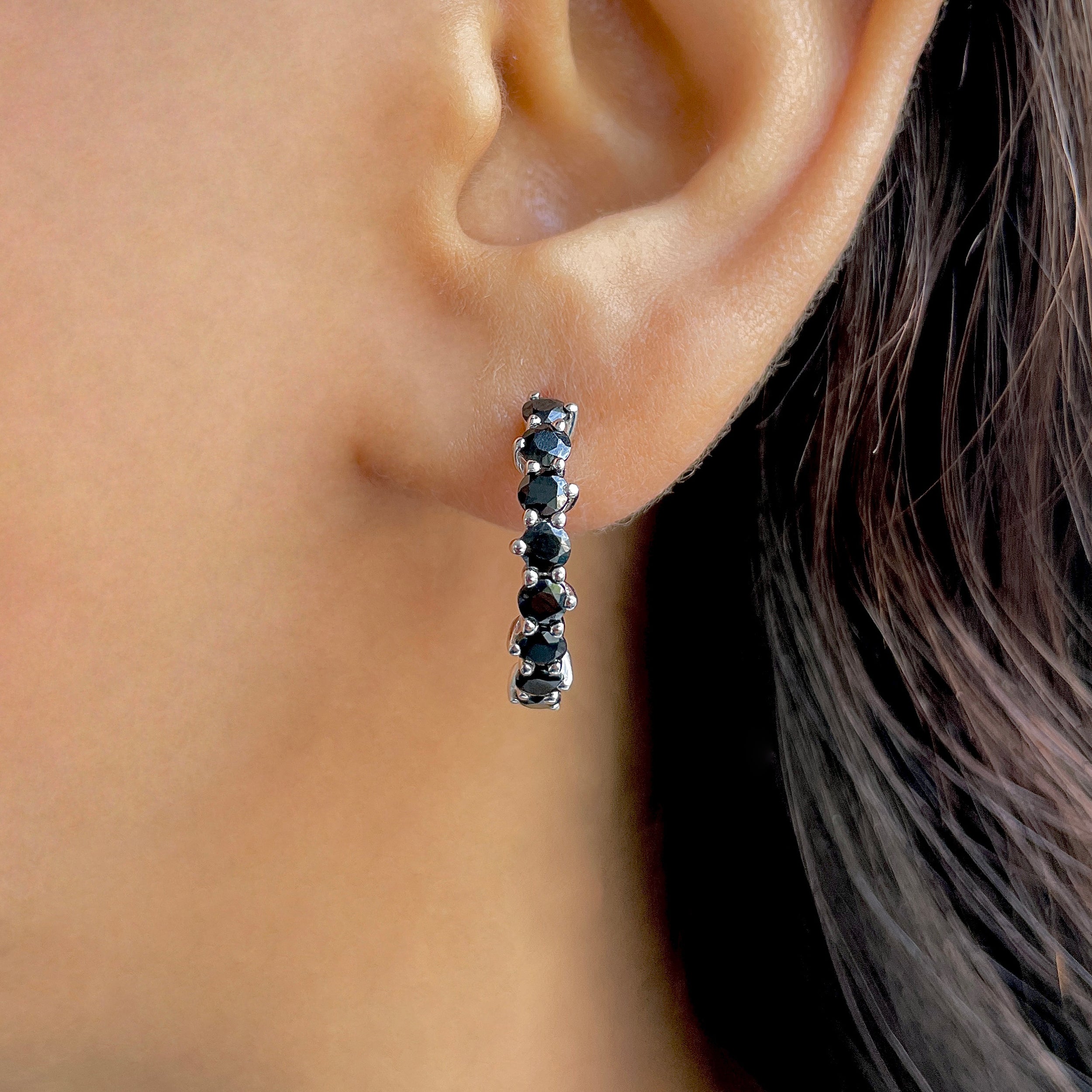 Black Tourmaline Hoop Earring-(BLS-SE-1276.)