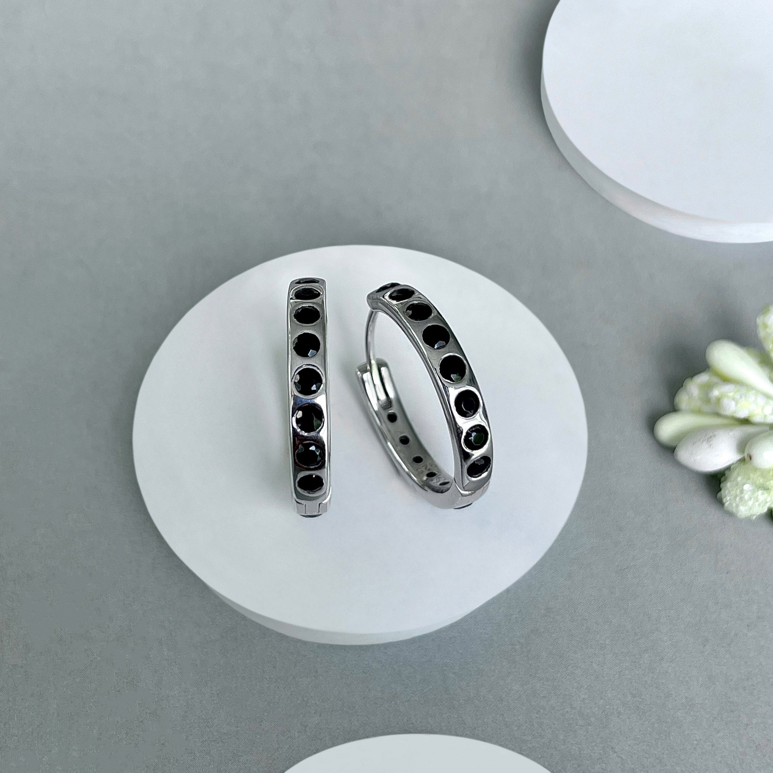 Black Tourmaline Hoop Earring-(BLS-SE-1277.)