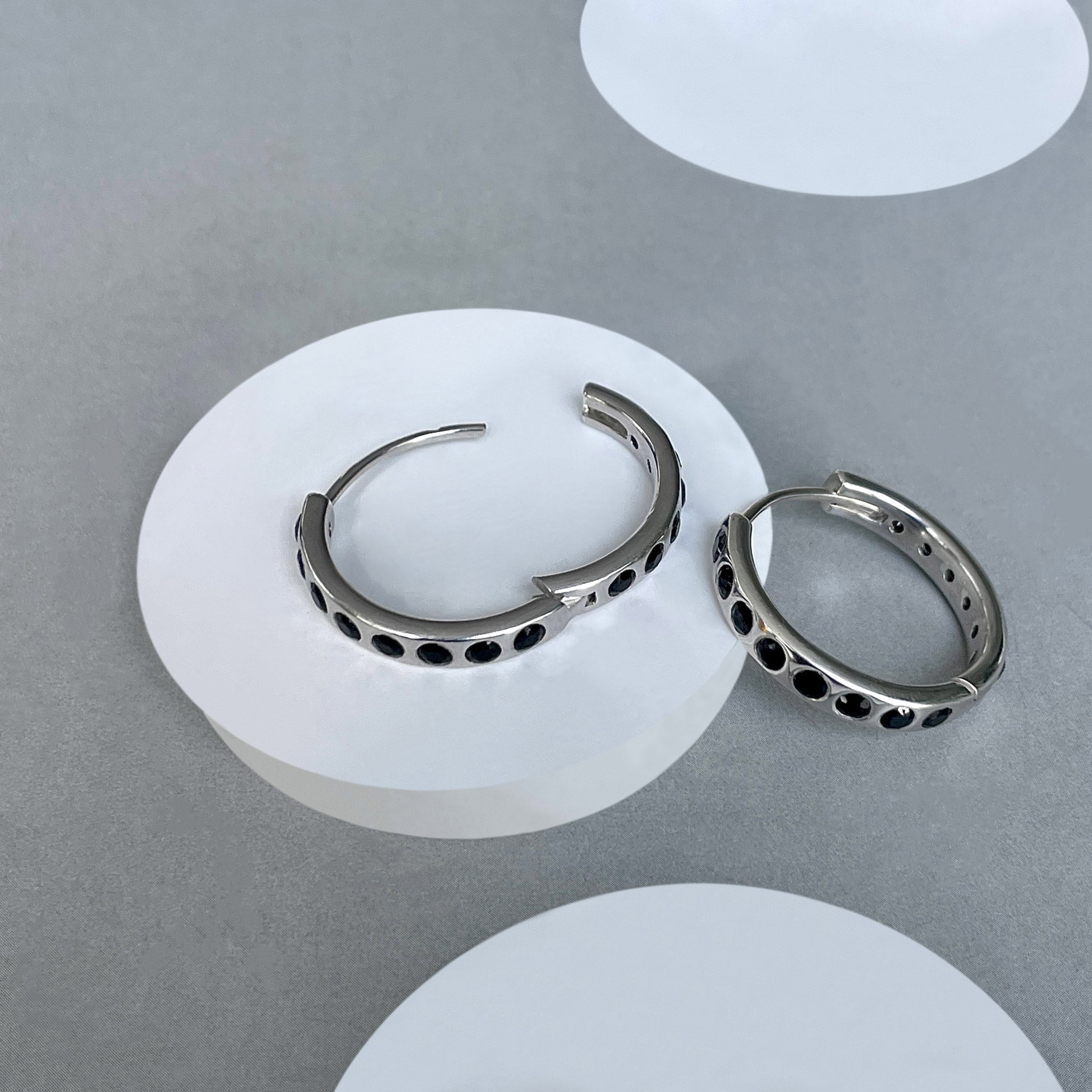 Black Tourmaline Hoop Earring-(BLS-SE-1277.)