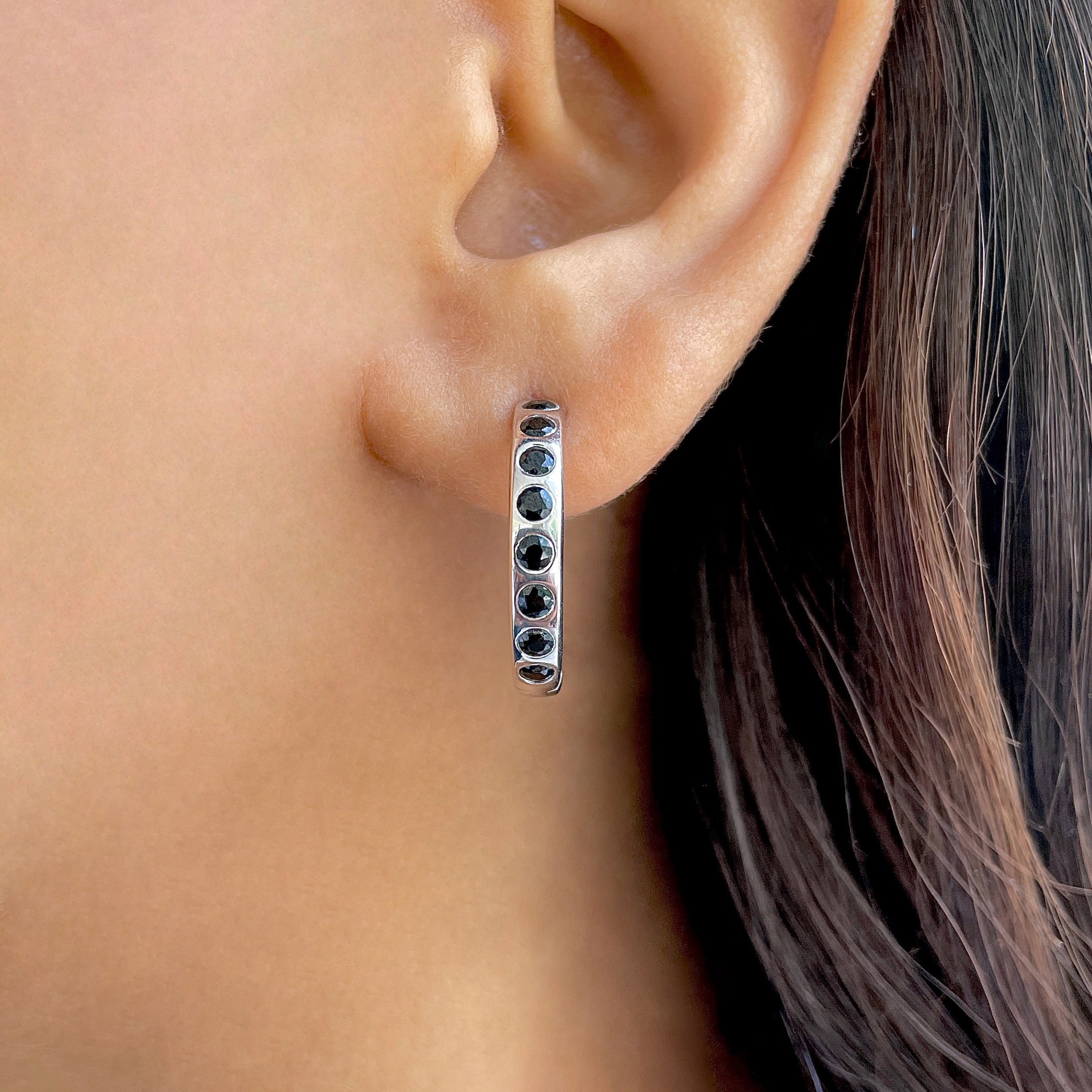 Black Tourmaline Hoop Earring-(BLS-SE-1277.)