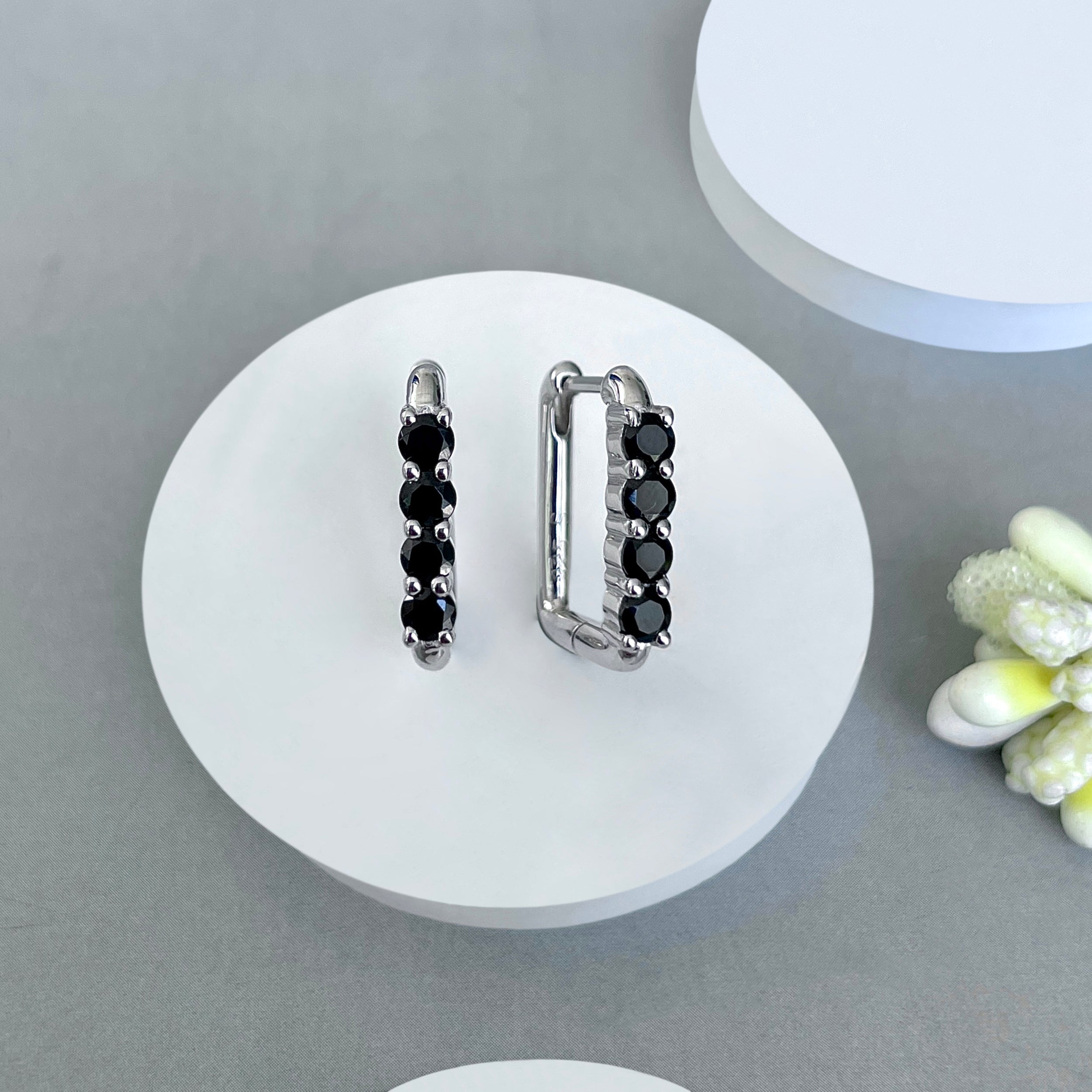 Black Tourmaline Hoop Earring-(BLS-SE-1281.)