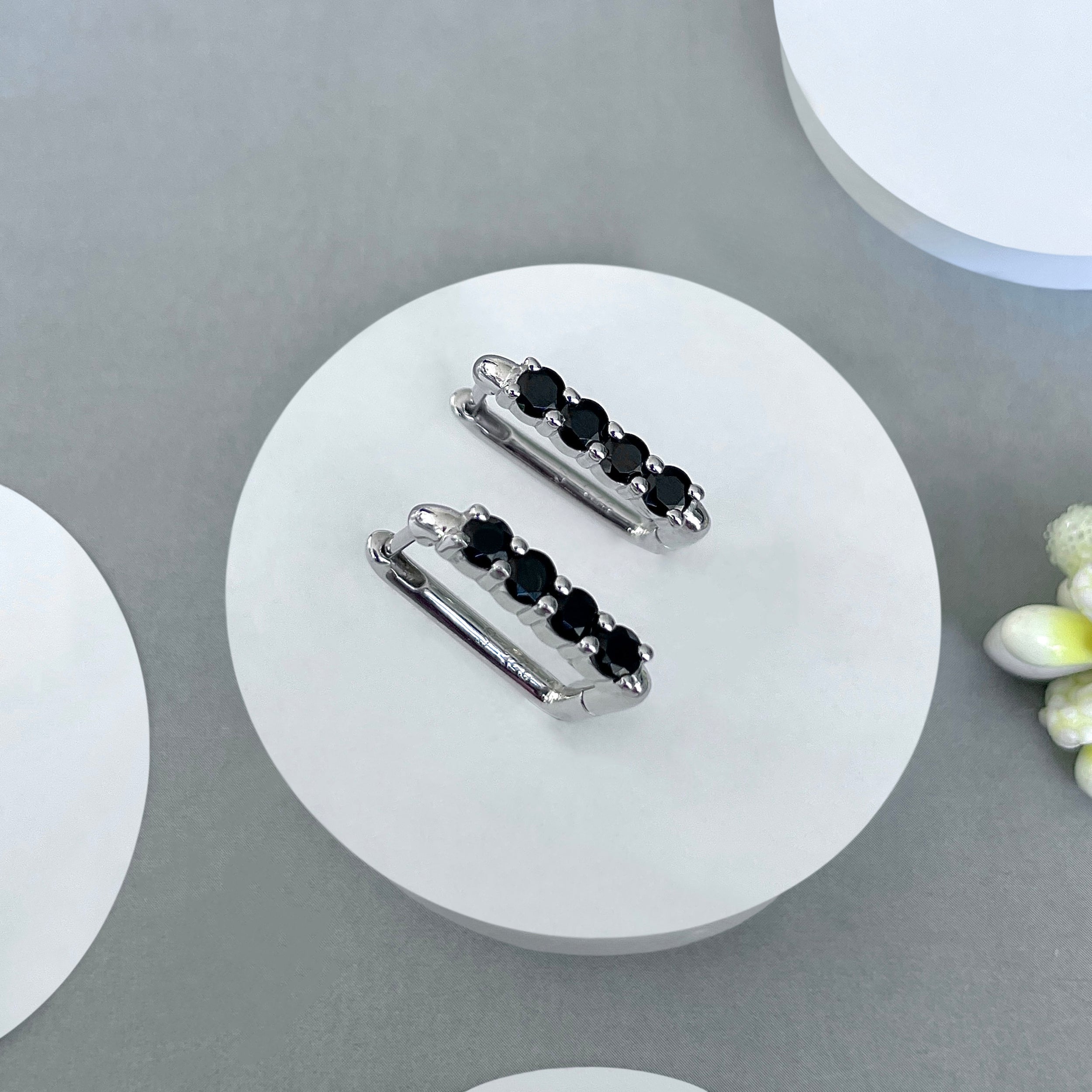 Black Tourmaline Hoop Earring-(BLS-SE-1281.)